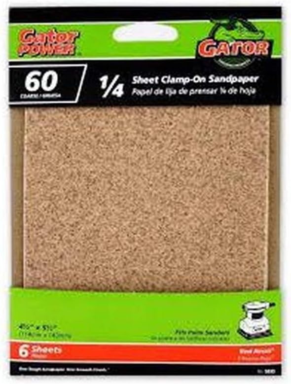 Gator Power 60G Sandpaper Pack – 6 Pre-Cut Aluminum Oxide Sheets, 4.5″ x 5.5″