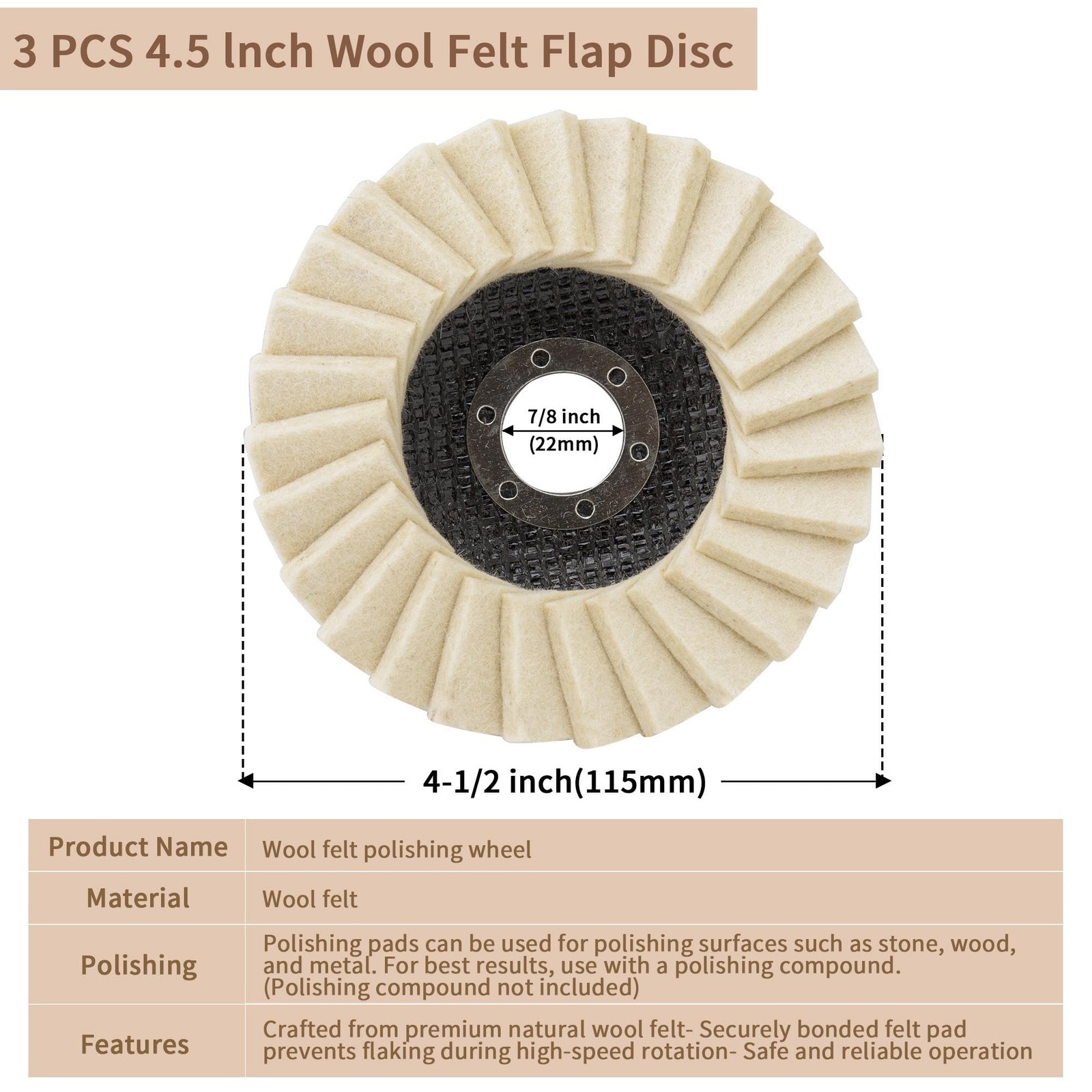 Wool Polishing Wheels 4.5″ Buffing Pads Felt Flap Discs for Angle Grinders