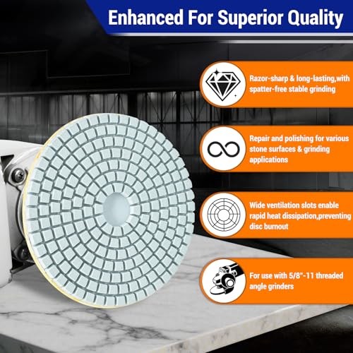 PCS 4 Inch Diamond Polishing Disc with 5/8”-UNC Monoblock Design, Wet/Dry 1