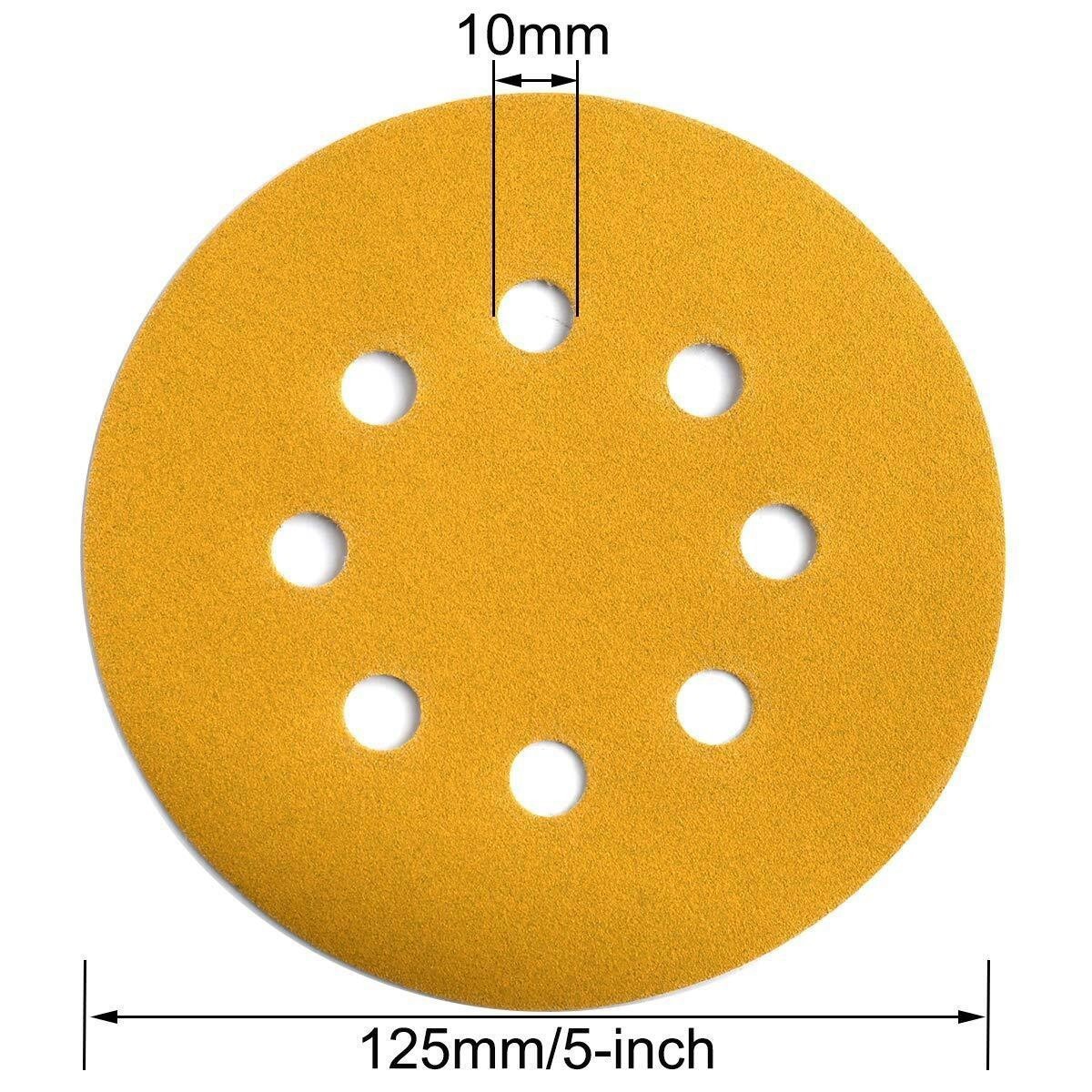 100PCS 5inch✔️ Sanding Discs 8-Hole Hook Loop Sander Orbital Sandpaper 60~400 US