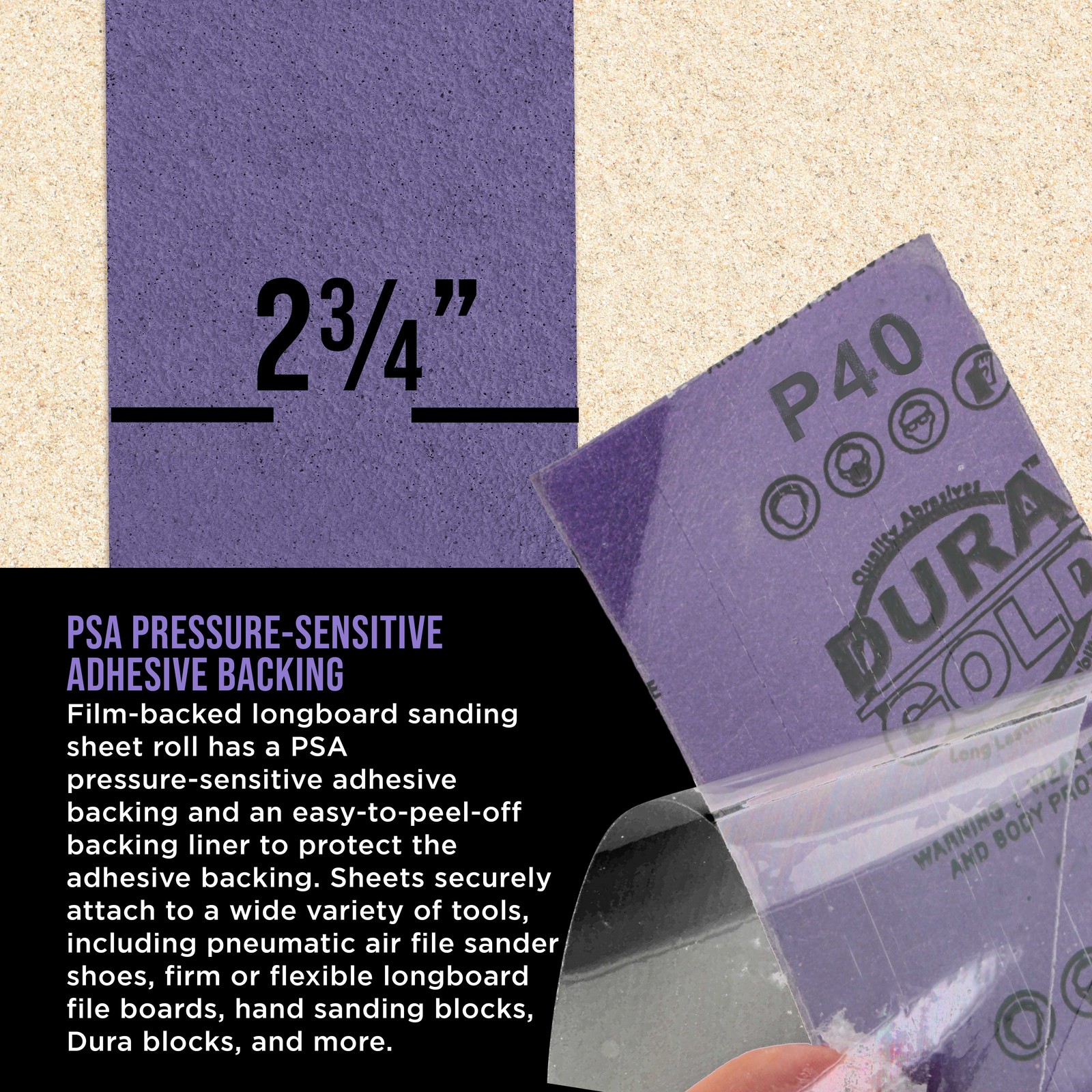 40 Grit Purple Ceramic 2.75″ x 12 Yard Roll Self Adhesive Longboard Sandpaper