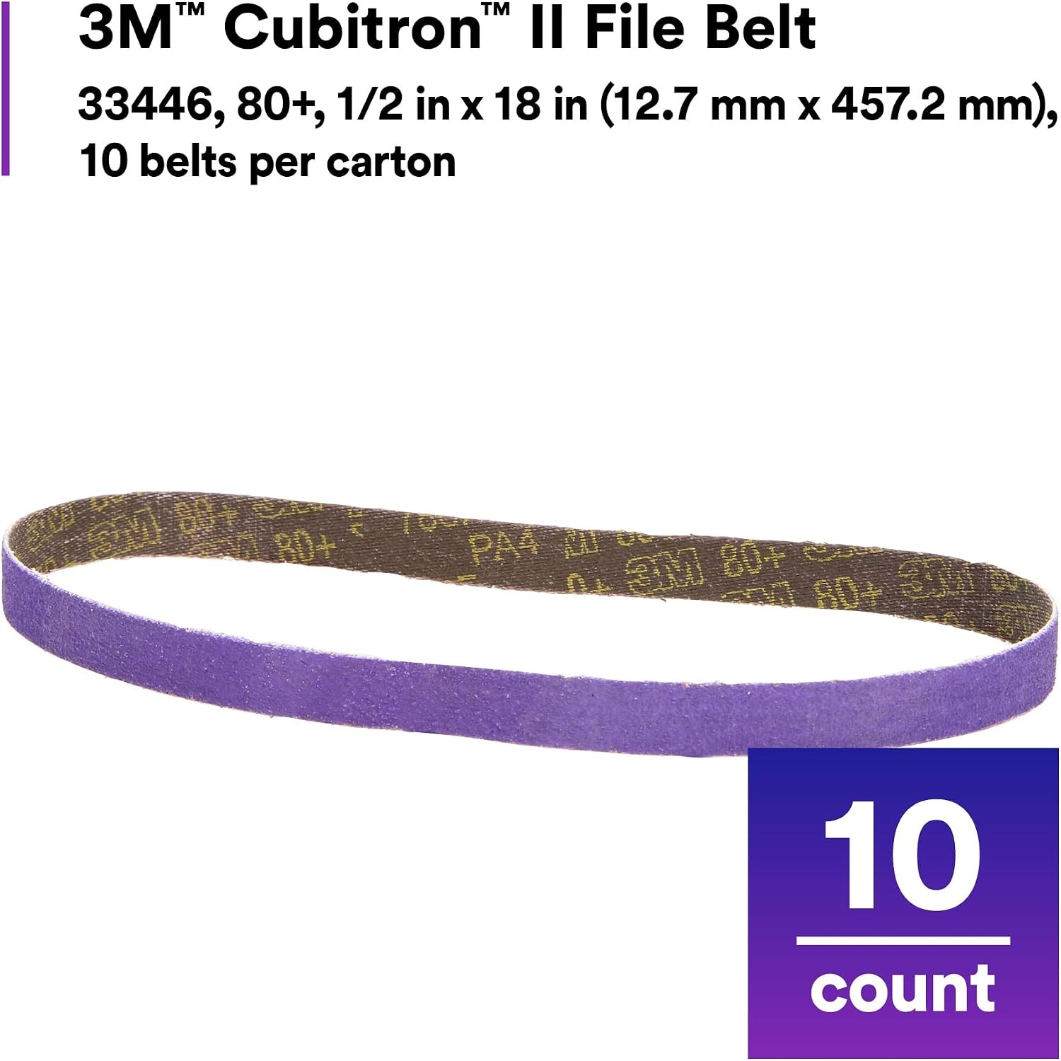 3M Cubitron II File Belt, 33446, 80+ Grit, 1/2 in x 18 in, File Belts, Resin Bon