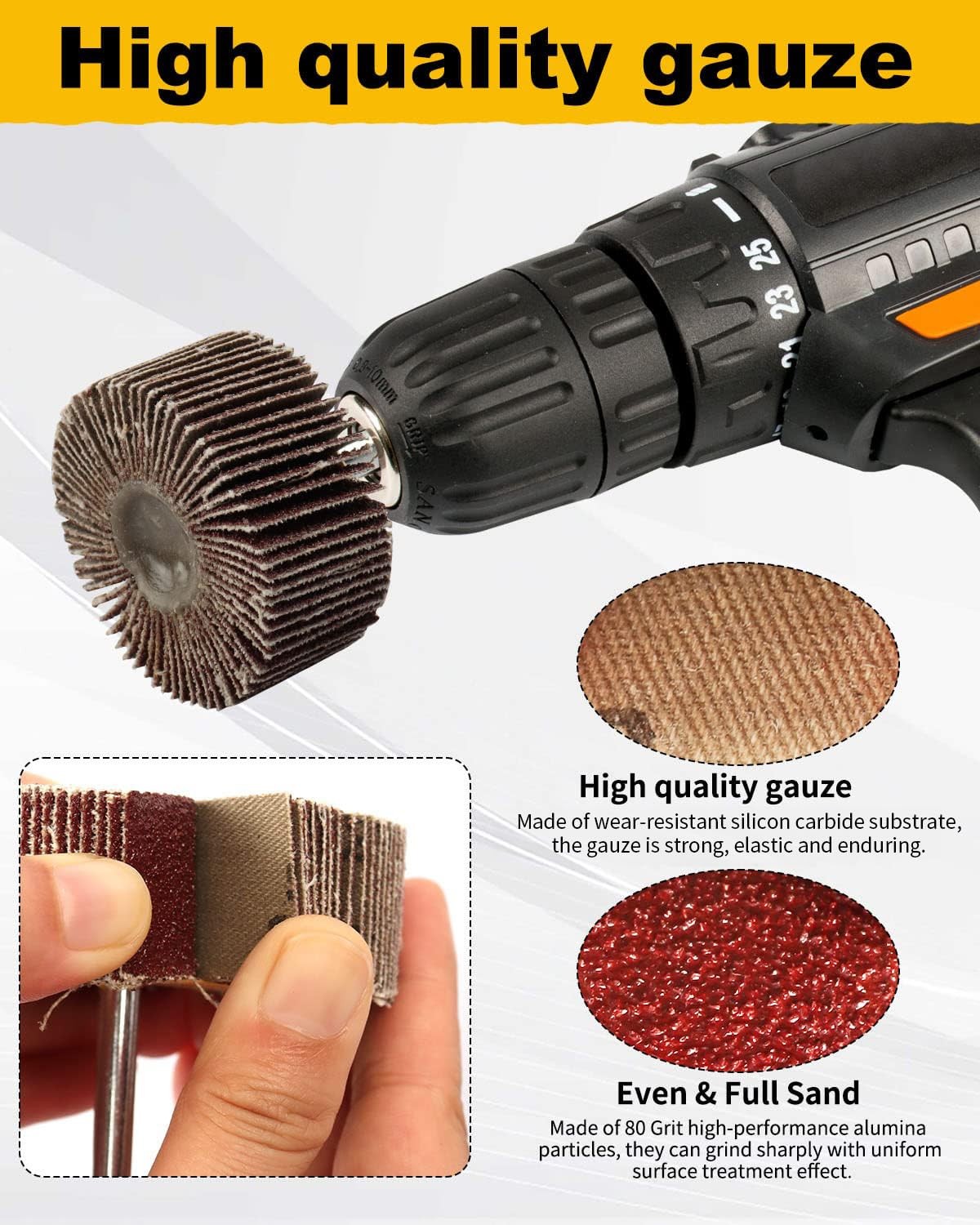 8PCS Flap Wheel Sander Set 80 Grit 1/4in Shank Sanding W8Pheels for Rust Removal