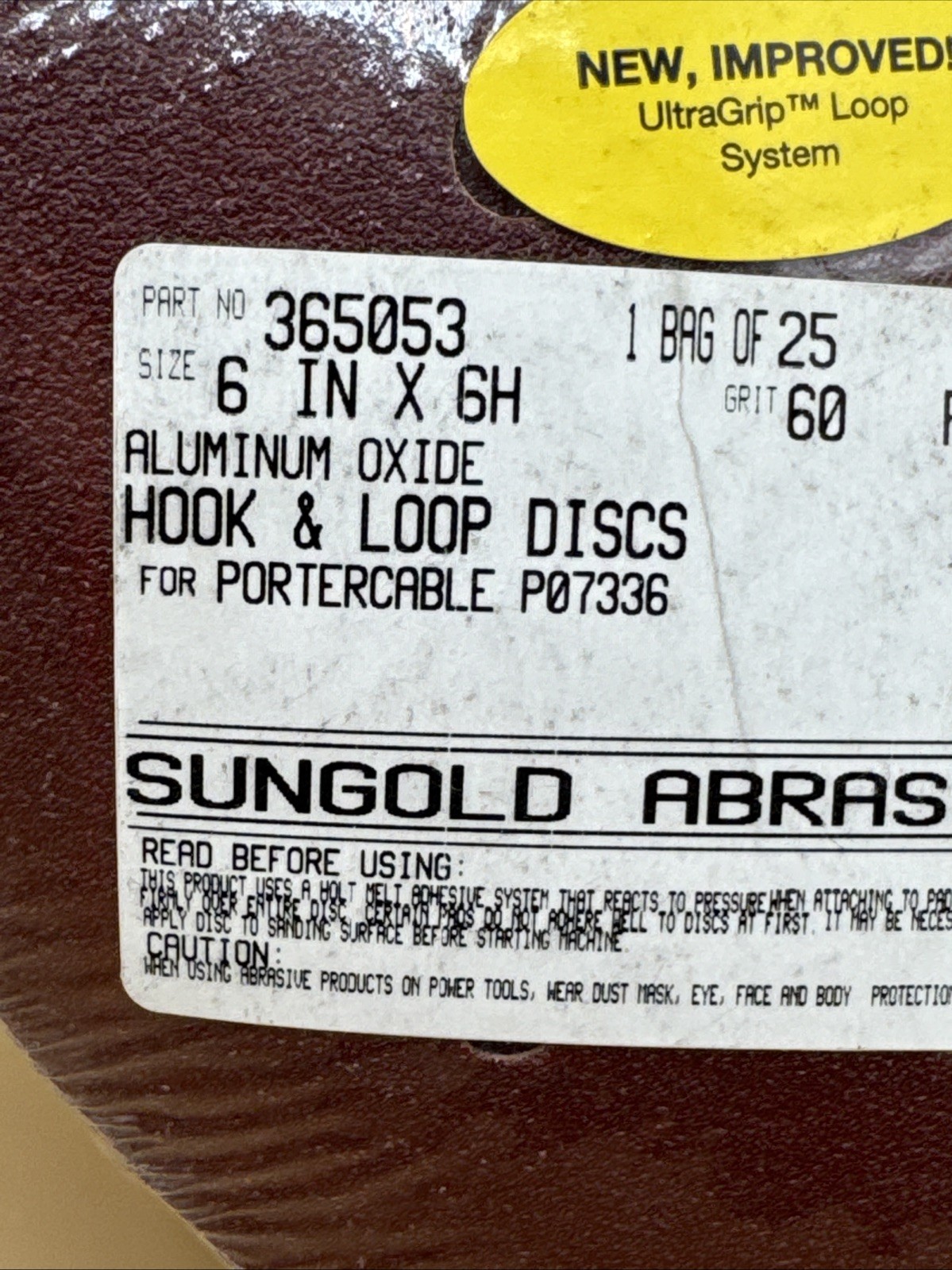 Sungold Abrasives 365053 60 Grit 6×6 Hook Loop Discs 25 Pack Made USA