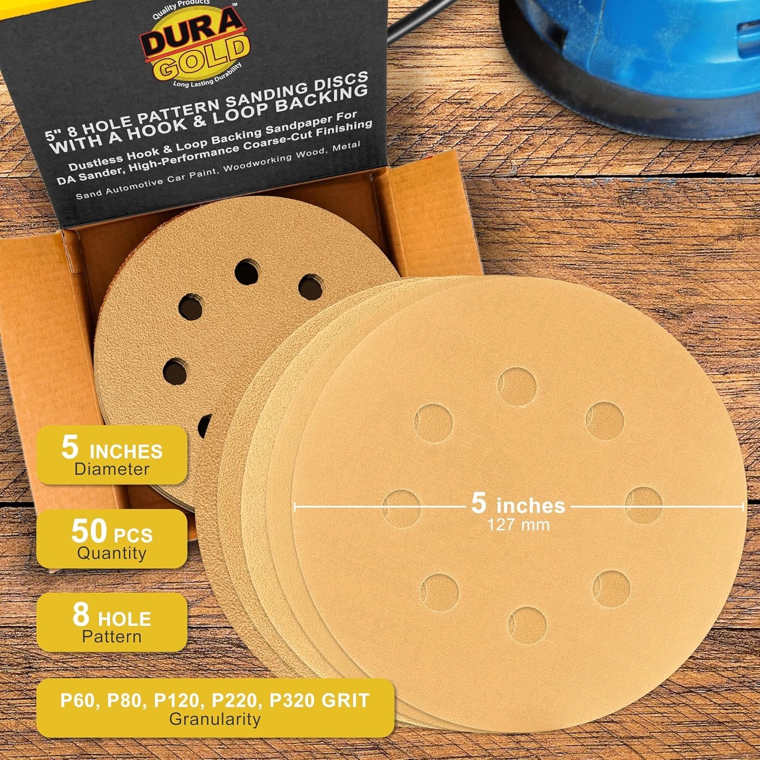 5″ Gold Sanding Discs Variety Pack – 50 Count for Dustless Performance