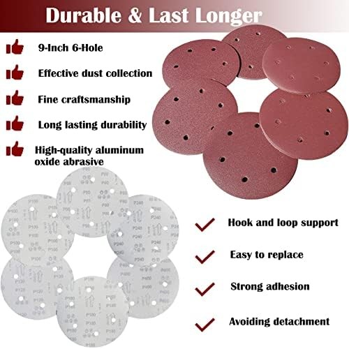 30 PCS 9 Inch 6 Hole Drywall Sanding Discs Set- 80 100 120 180 240 400 Grits, 9″