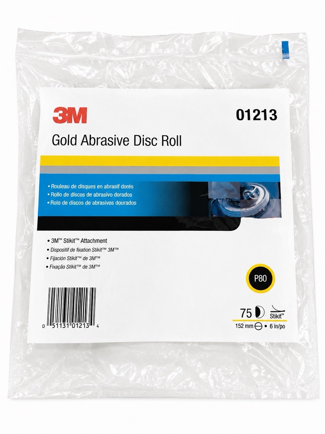 3M 01213 Gold Abrasive Disc Roll P80 6in 152mm Stikit Sanding Discs 75 Disc Roll