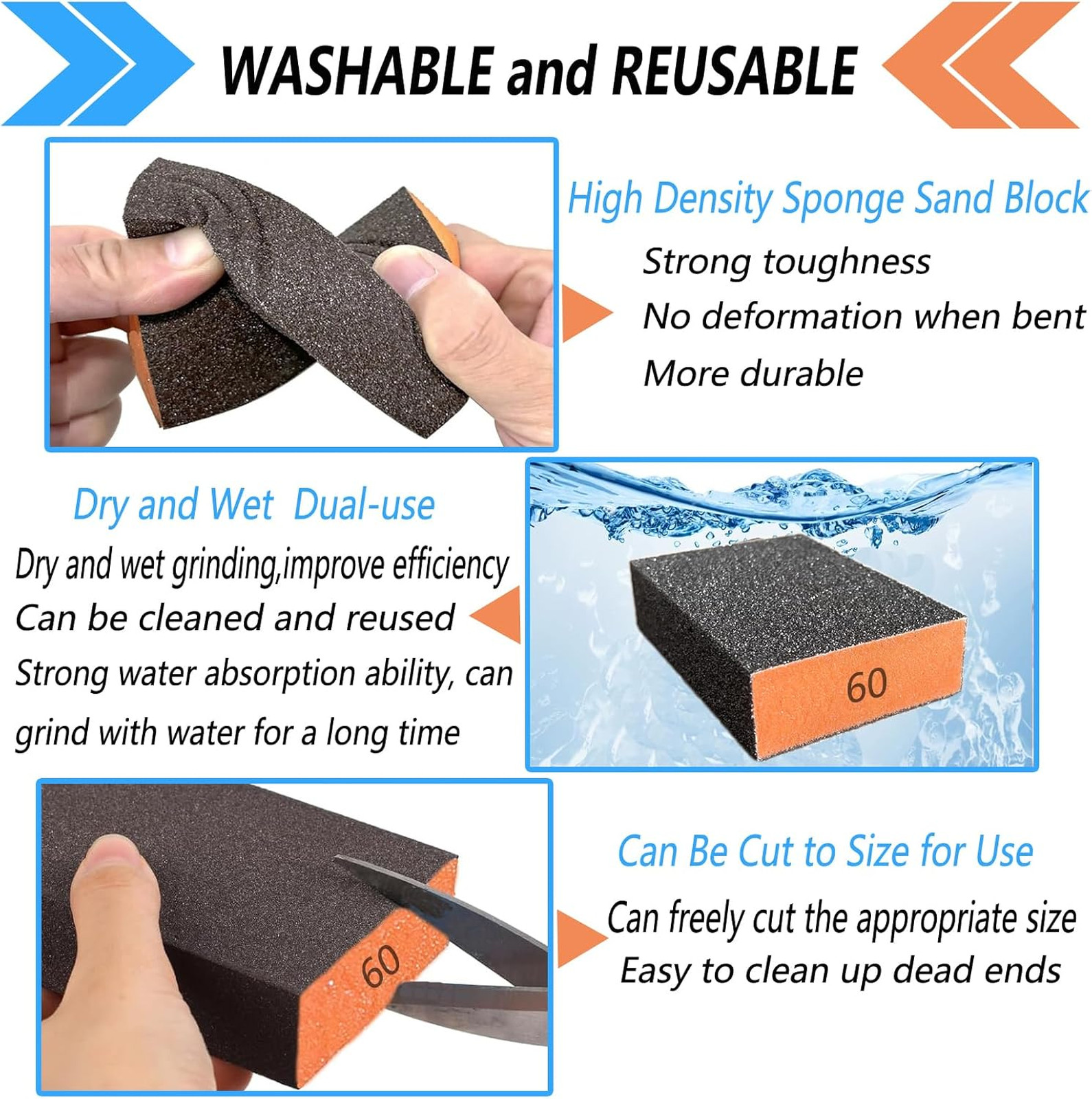 Sanding Sponges Pack of 10 Multi-Grit Versatile Washable Reusable Hand Tool for