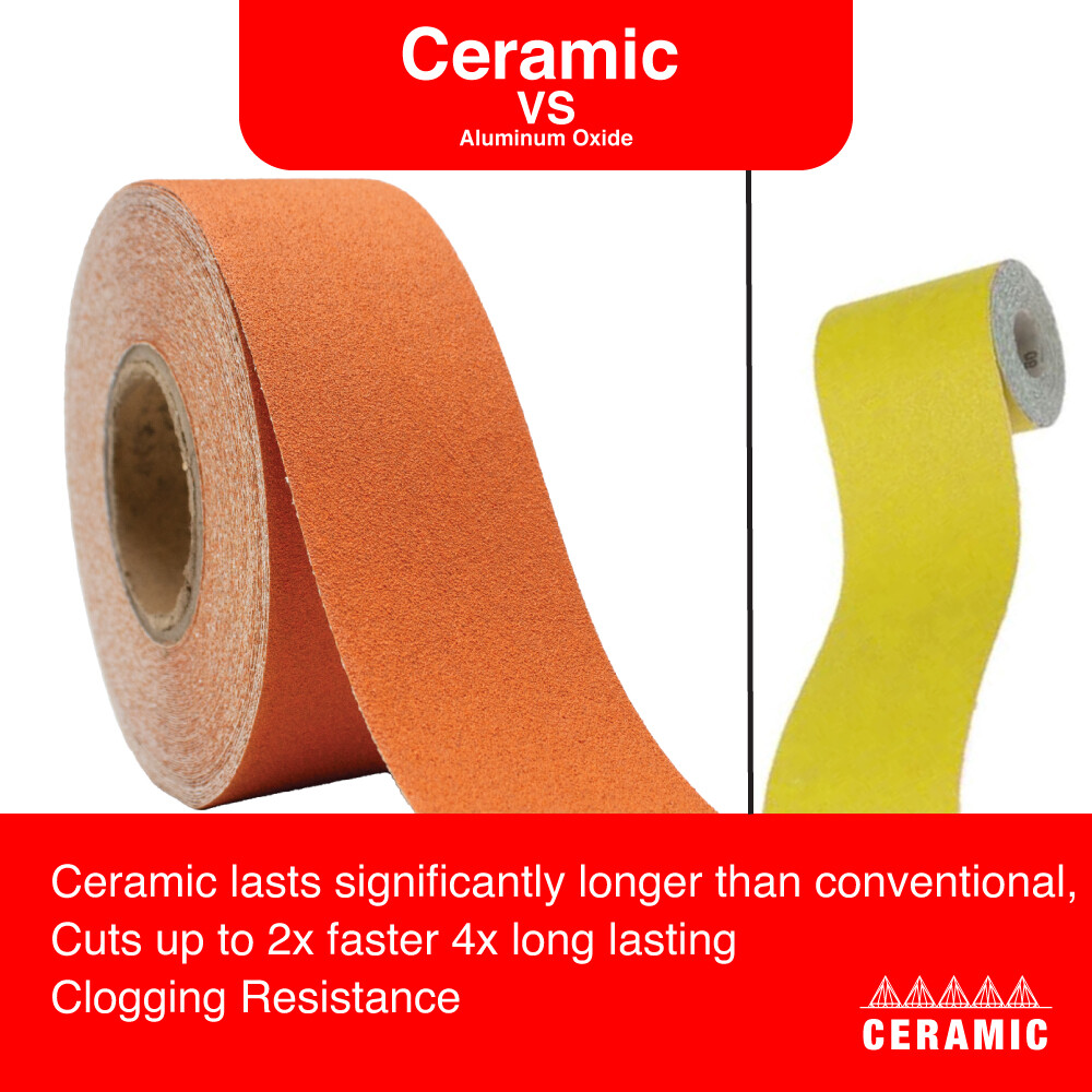 Premium Ceramic Grain Sanding Paper, Hook & Loop Sandpaper Roll 2.75” x 25 Yard
