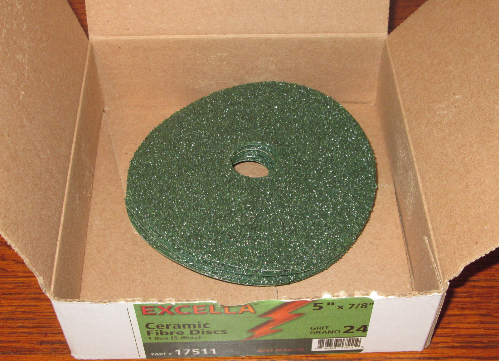 SUNGOLD Excella 17511 24 Grit Ceramic Fiber Discs 5 Discs/Box, 5″ x 7/8″ Center
