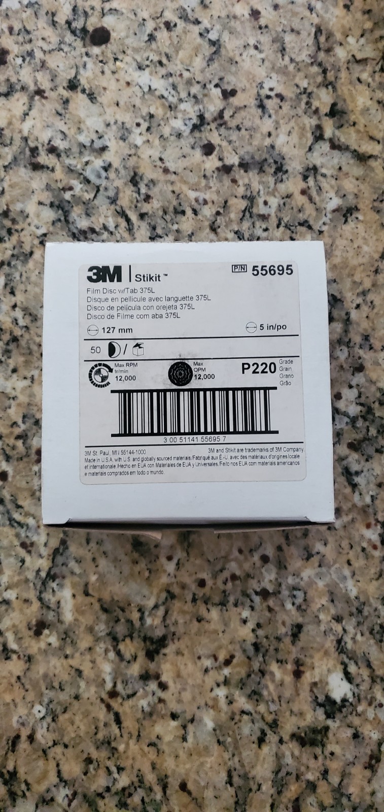 Lot of 50 3M Stikit Film Disc with tab 375L, Aluminum Oxide, P220 Grade 55695