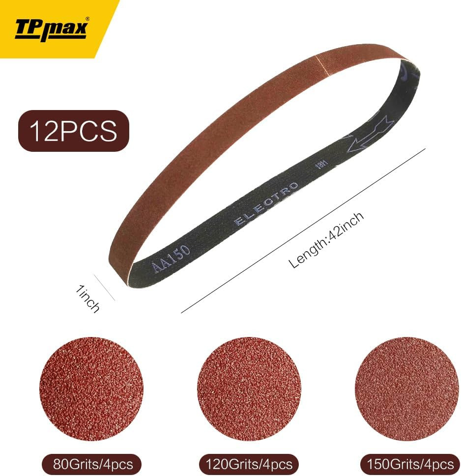 1 X 42 Inch Sanding Belt Pack 1-Inch X 42-Inch,12 Pcs Aluminum Oxide for Sander