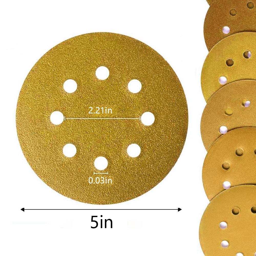 100PCS 60 80 120 150 240 Grit Sanding Discs 5inch 8-Hole Hook Loop Sander Paper