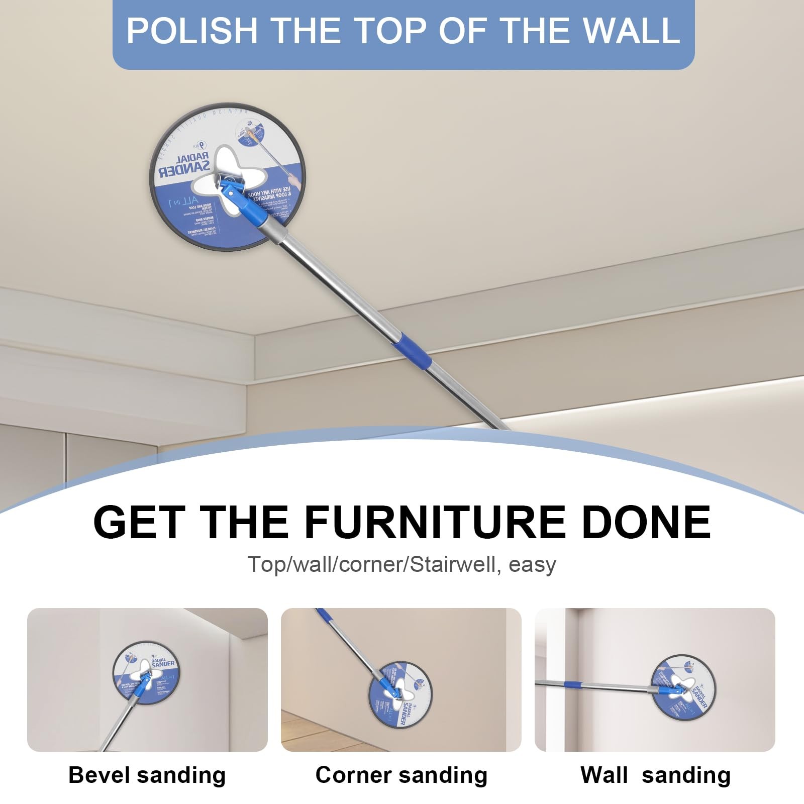 Drywall Pole Sander, 85 Inch, Extension Pole, Manual Hand Sander, 5 Sheets