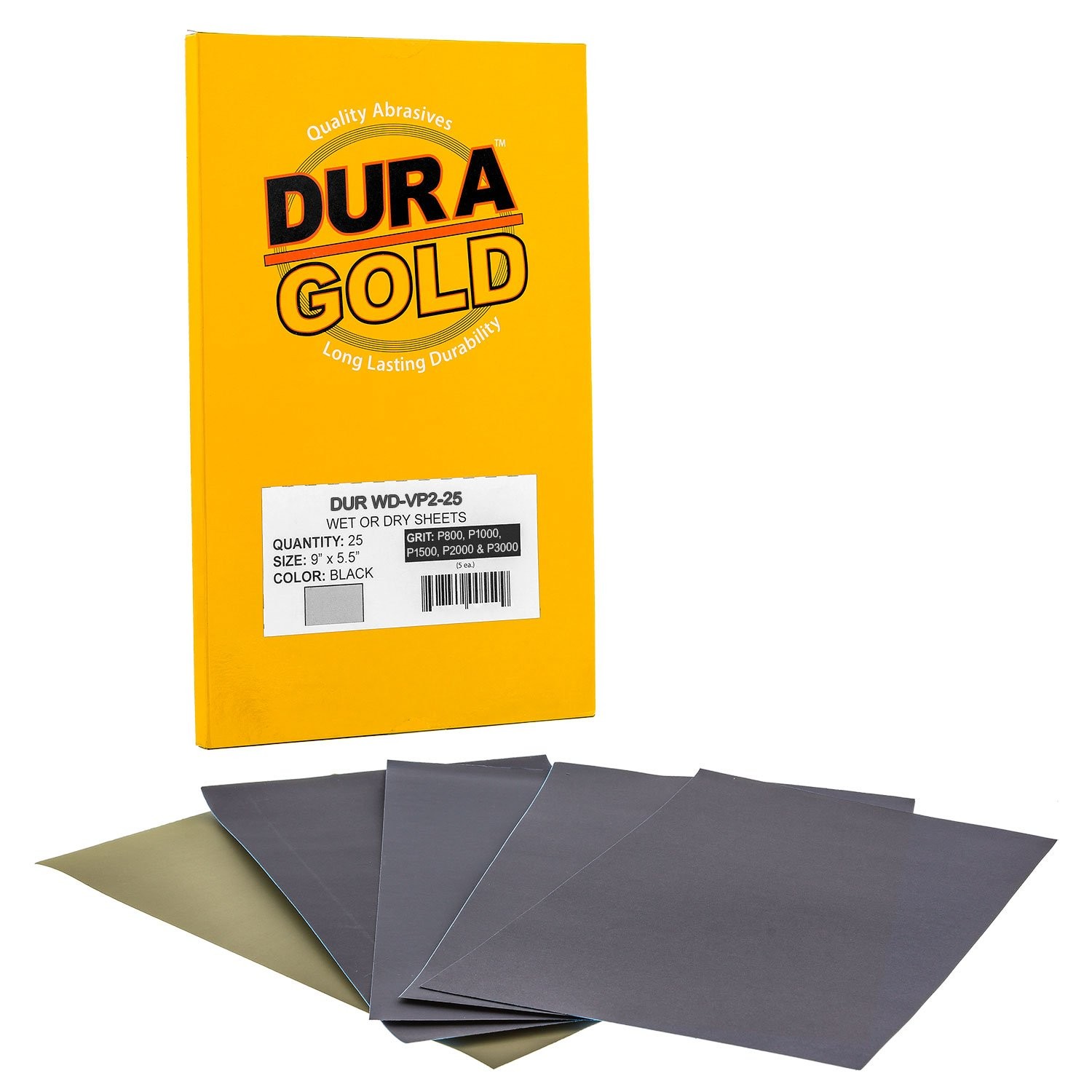 Dura-Gold Premium 3-2/3″ x 9″ Wet or Dry Sandpaper, Grits 800, 1000, 1500, 20…