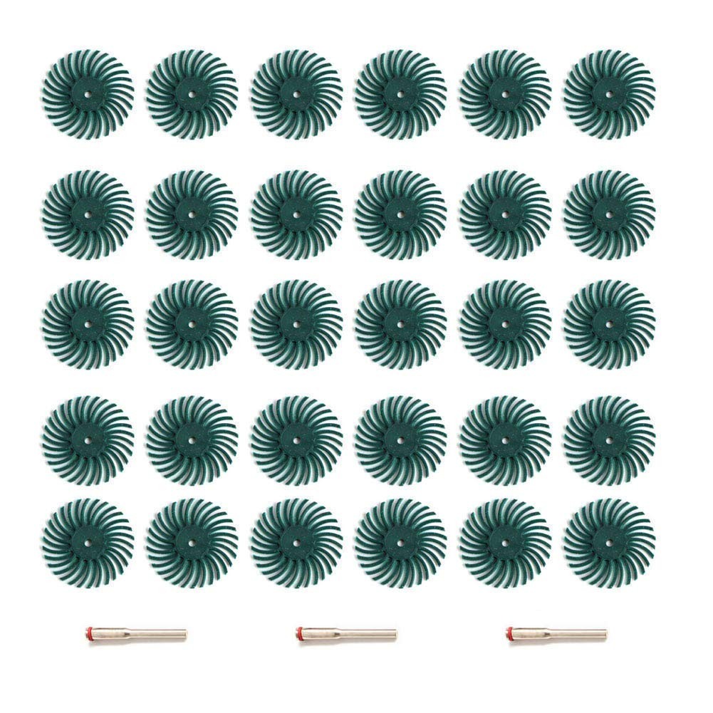FPPO 30pcs 1 Inch Radial Bristle Disc Kit with 1/8″ 3 mm Shank for Rotary Too…