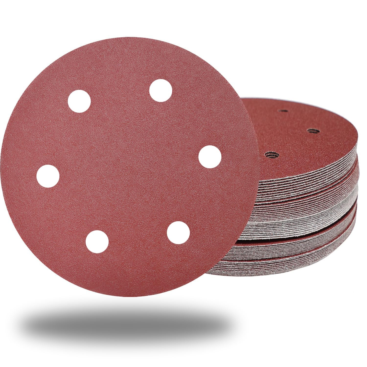 50 PCS 9 Inch 6 Hole 120 Grit Drywall Sanding Discs – 9″ Hook & 9 inch, Red