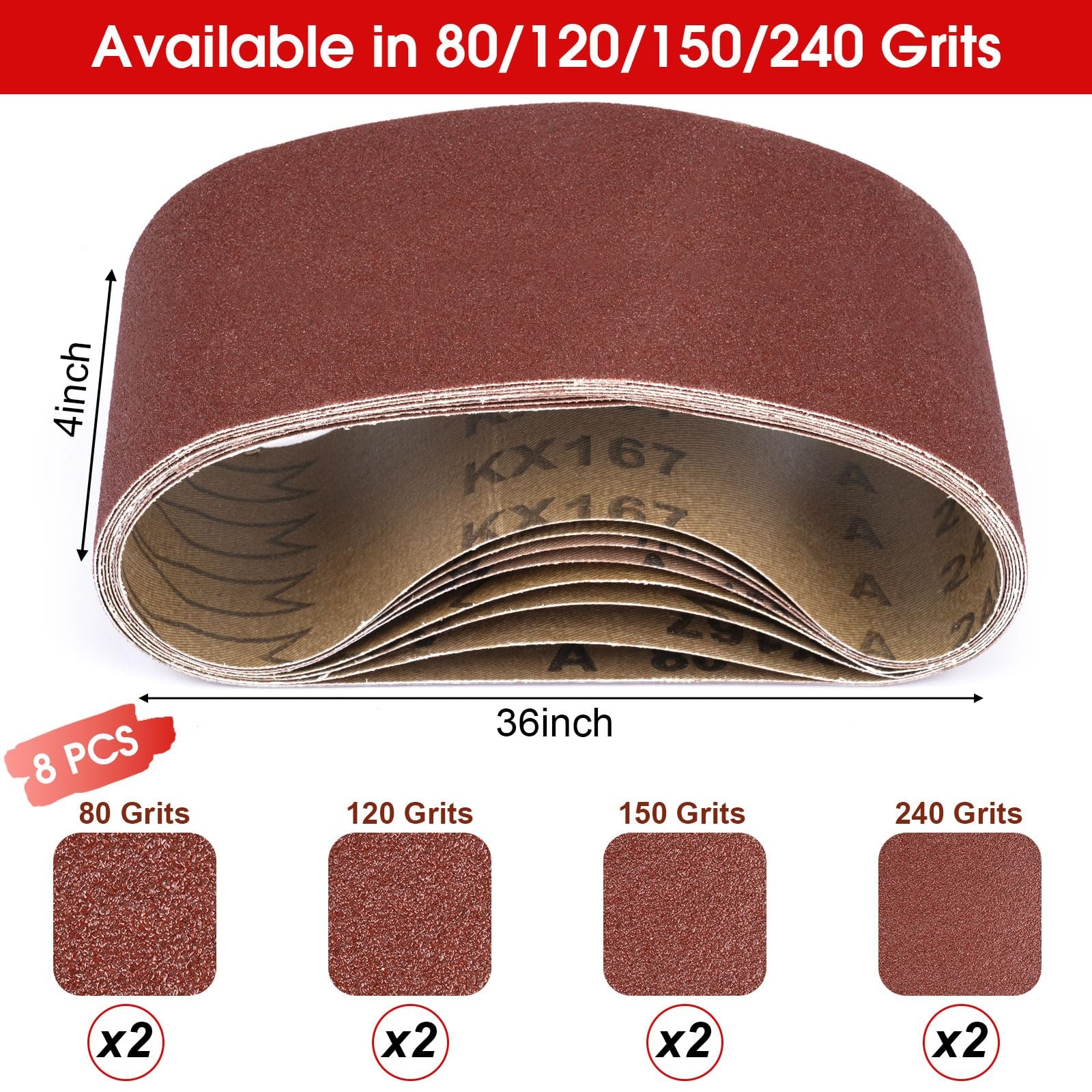 Belt Sander Sanding Belts, 8 Pcs Belt Sander Paper 2 Each of 80 120 150 240 G…