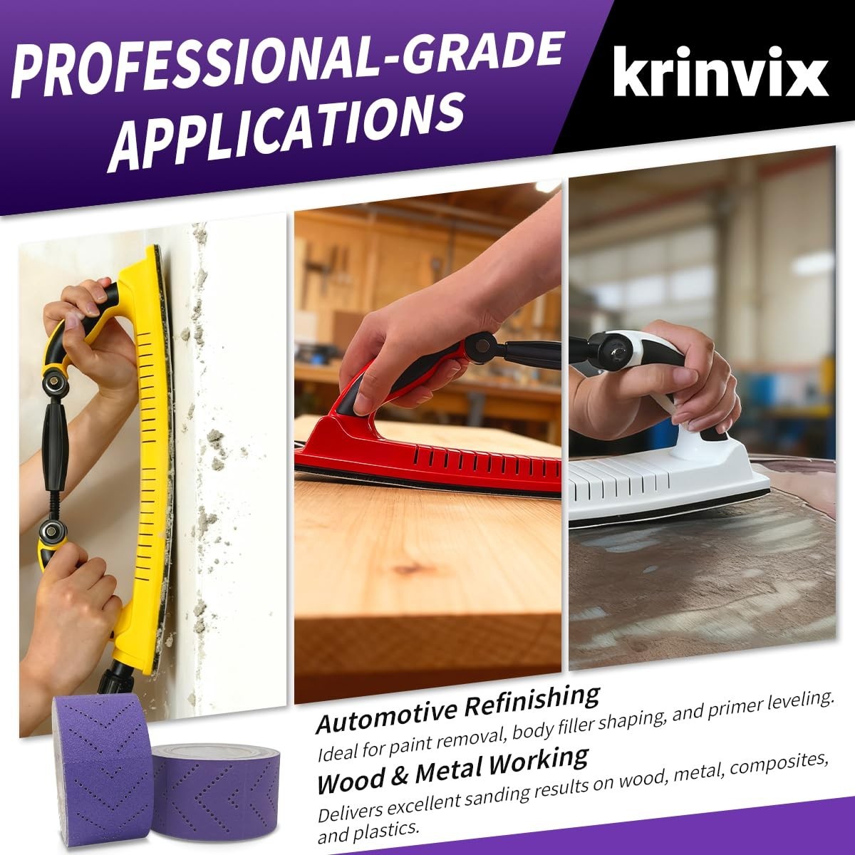 180 Grit Purple Hook and Loop Sandpaper Roll, Ceramic Abrasive, 70mm x 12m