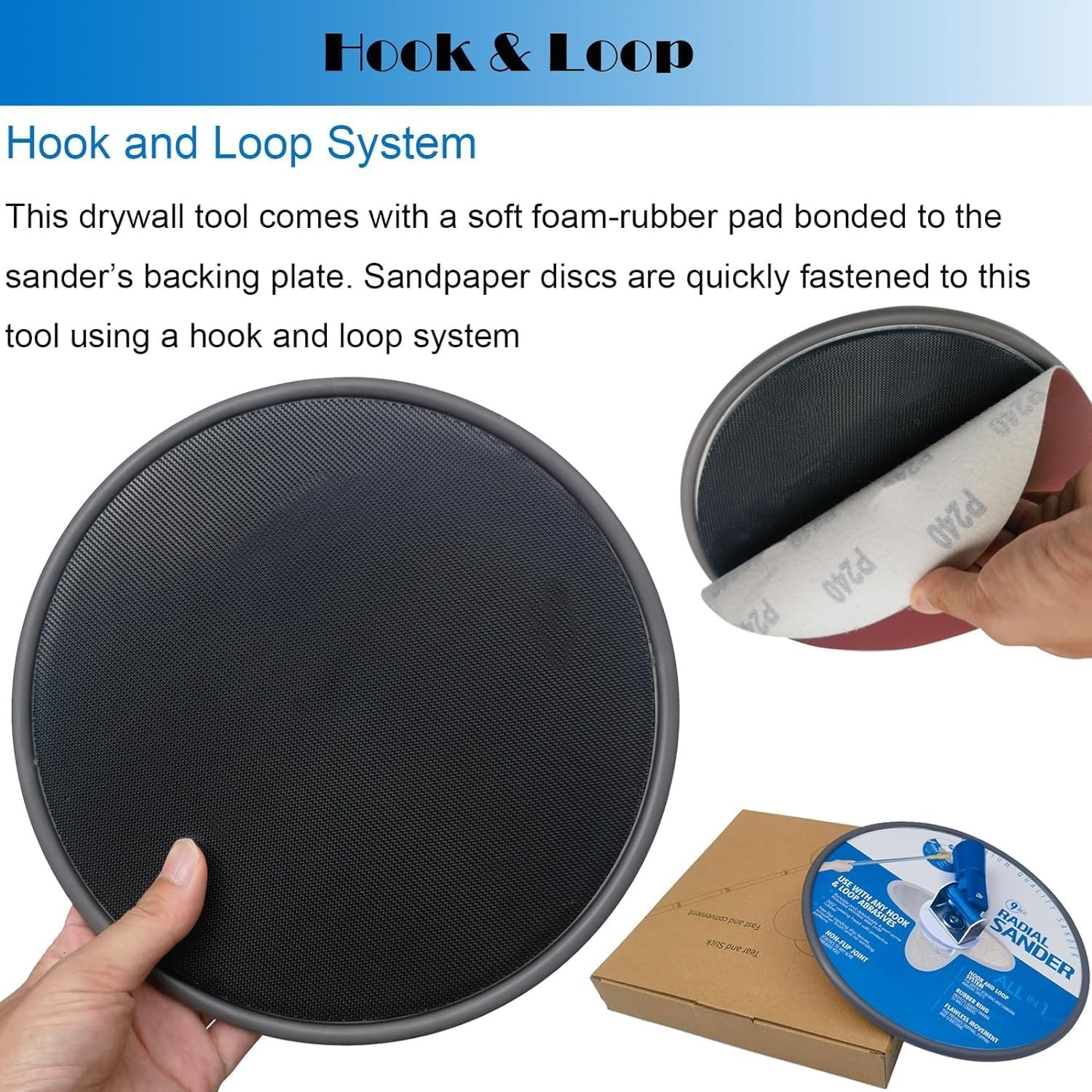 9″ Radial Hand Sander Hook Loop Drywall Sanding Tool for Wall
