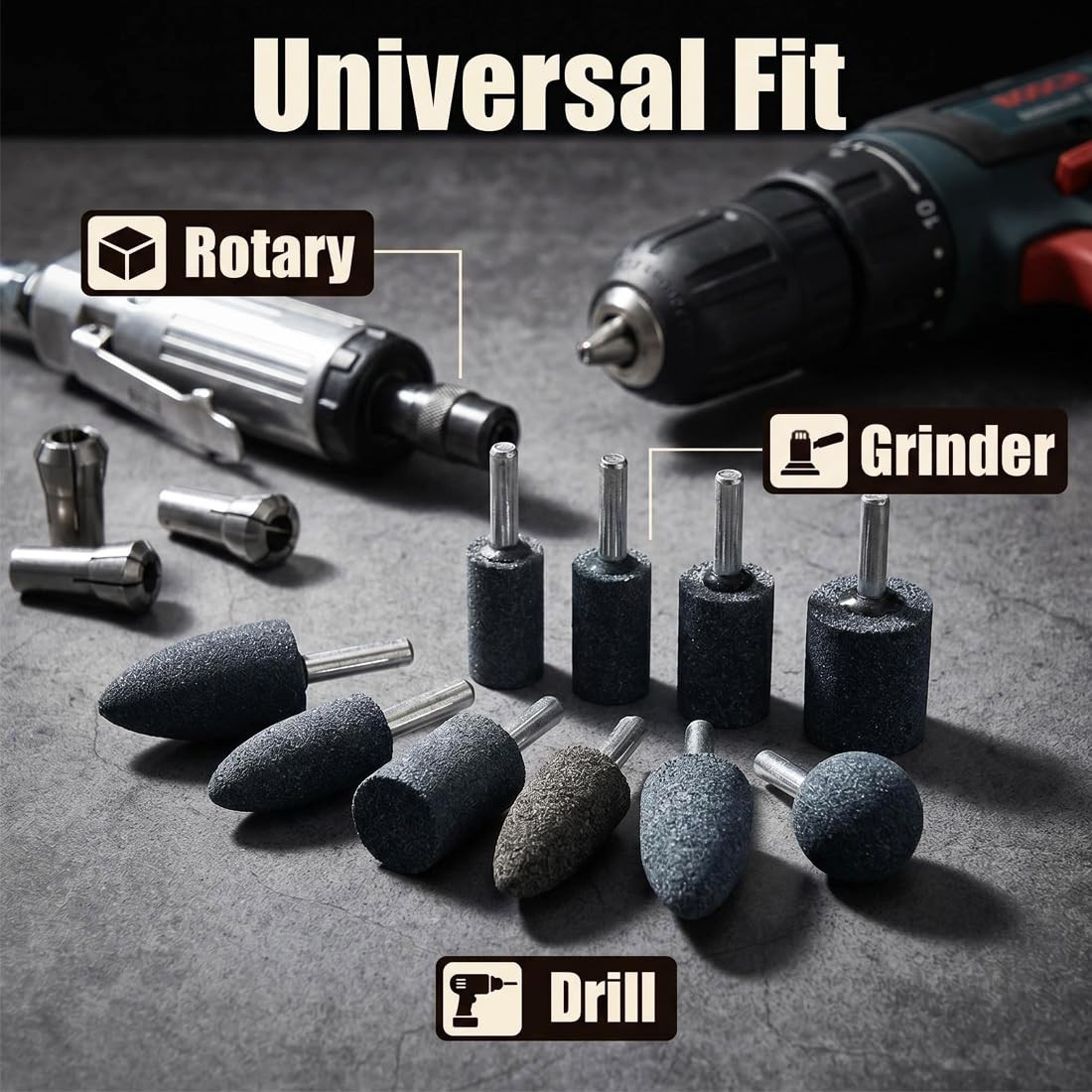 10 Pcs Rotary Grinding Stone 1/4 Inch Shank Abrasive Stones for Metal Aluminum
