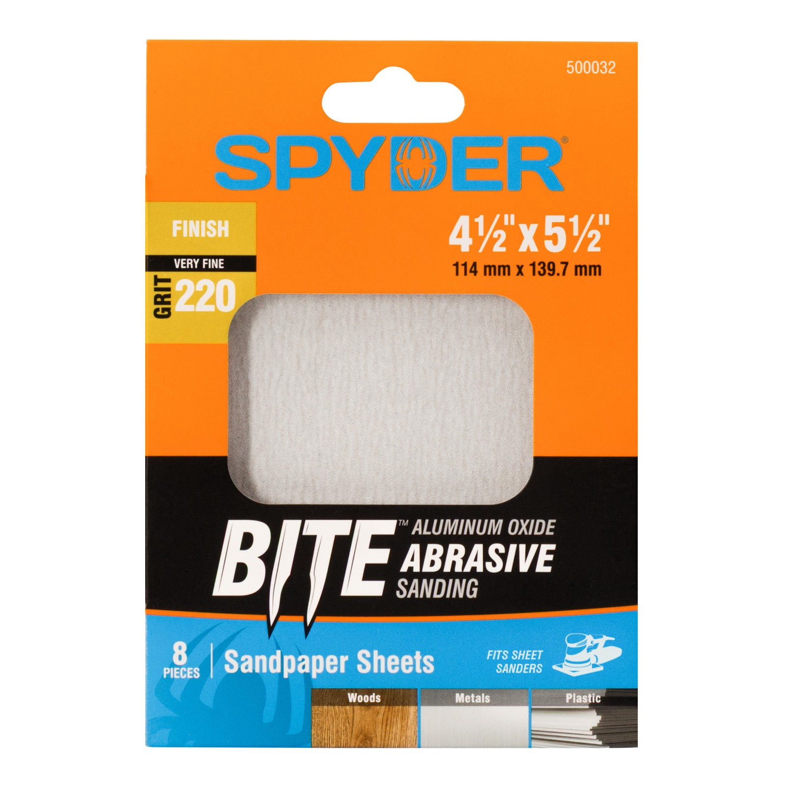 Spyder 4.5 in. x 5.5 in. 220 Grit Aluminum Oxide Sandpaper Sheets 8-Pack 500032