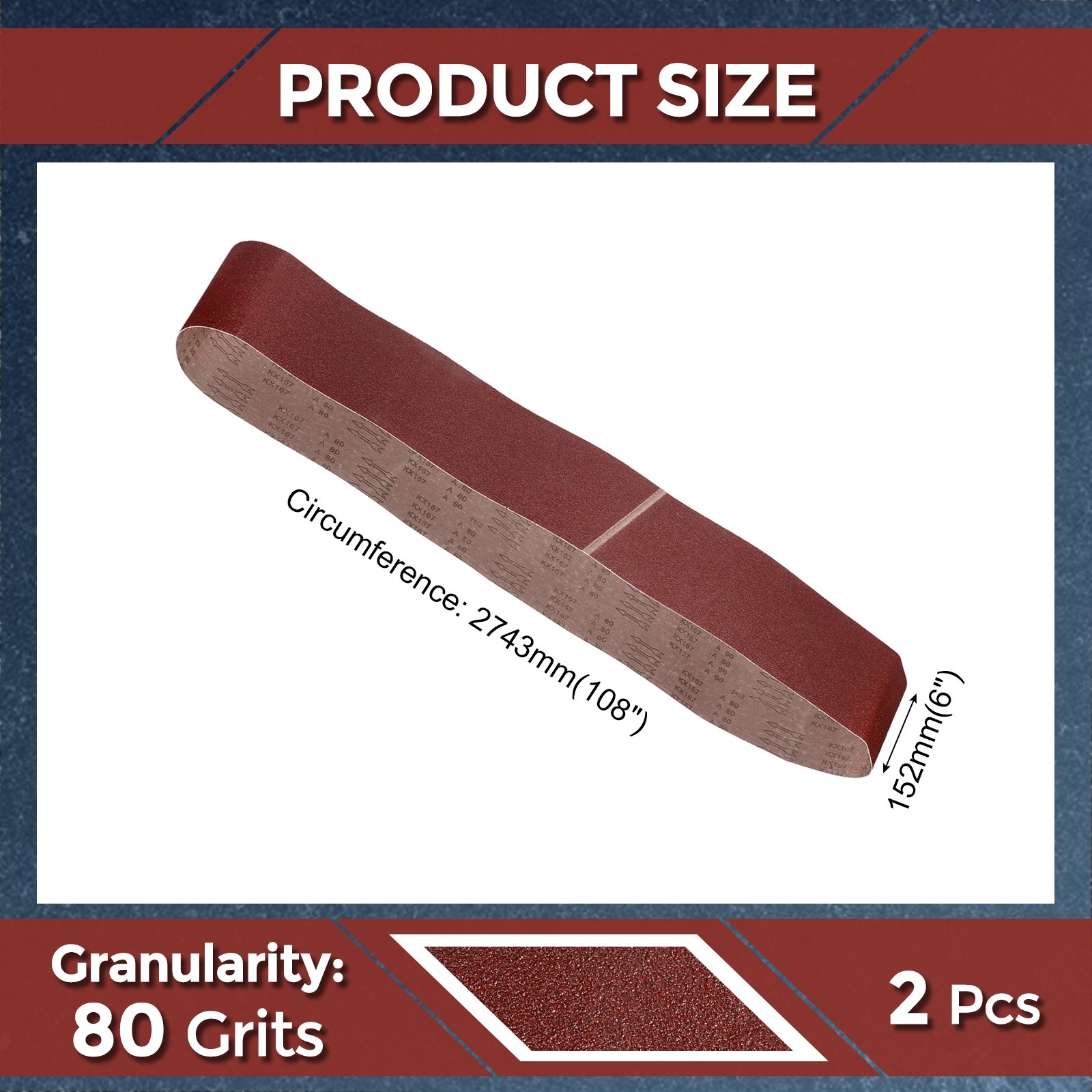 2 Pcs Sanding Belts 6 x 108 Inch 80 Grit Aluminum Oxide Abrasive Sandpaper