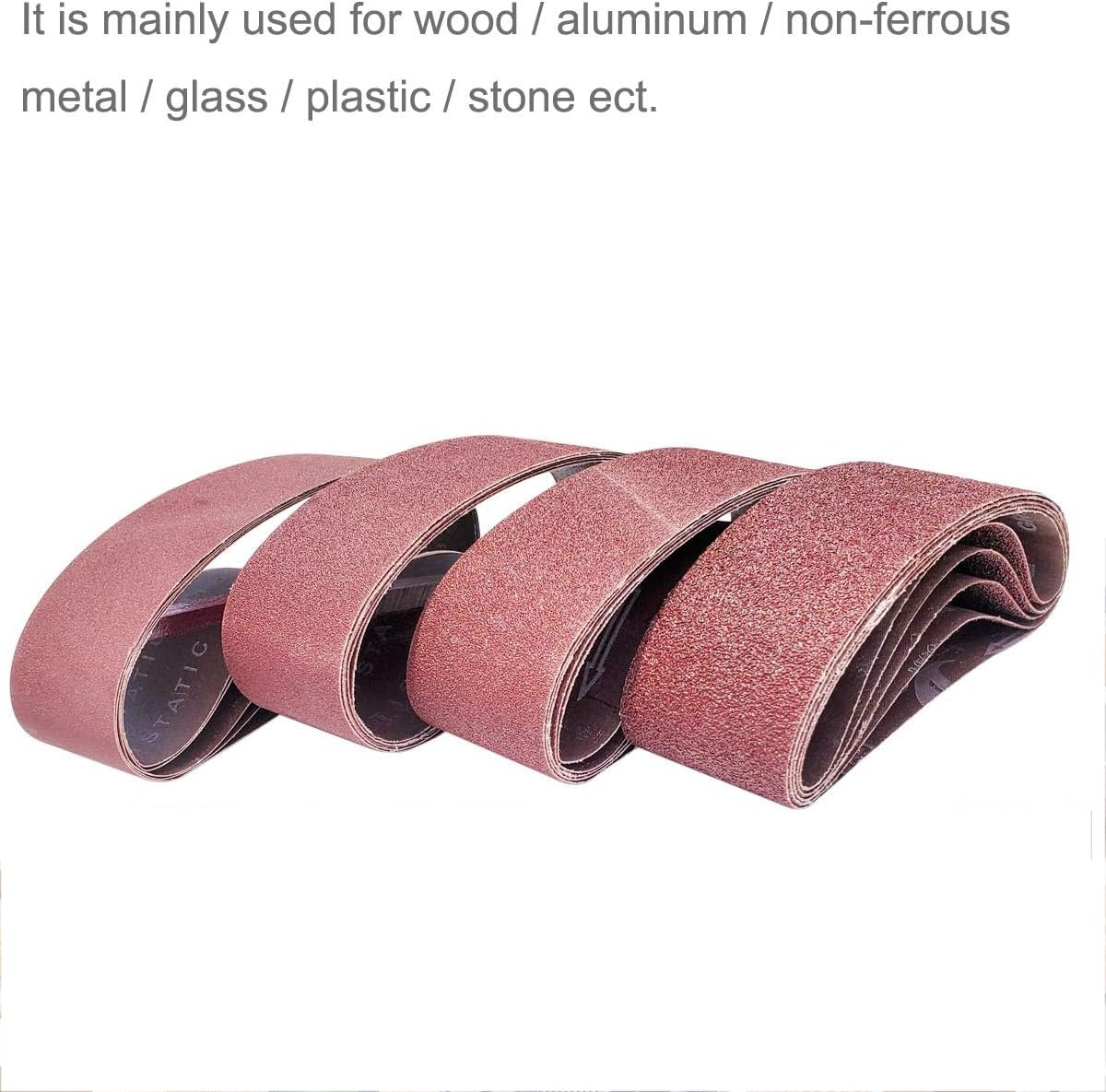 20 Pc 3″ x 21″ Sanding Belts 40 80 120 240 Grit Aluminum Oxide Set