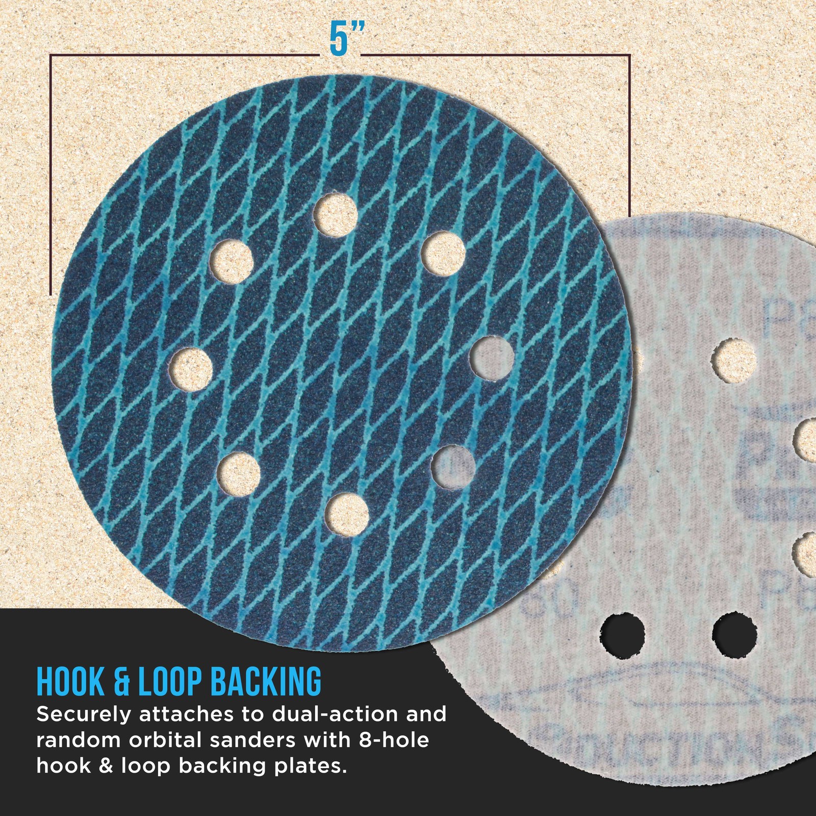 80 Grit 5″ Diamond Shape Sanding Discs, 8-Hole, Box of 50 Hook & Loop Sandpaper