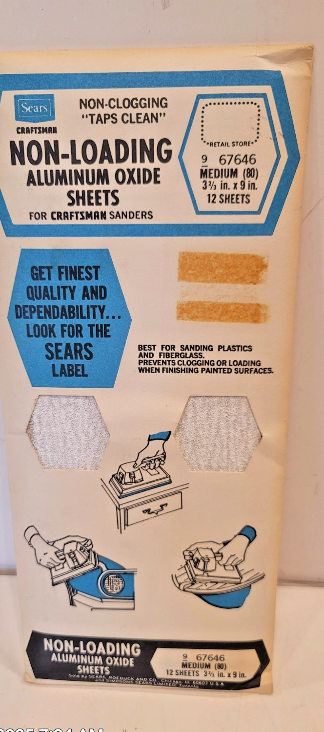 Sears Craftsman 9-67646 Aluminum Oxide Sandpaper Medium Grit 80- 3 2/3″ x 9” New