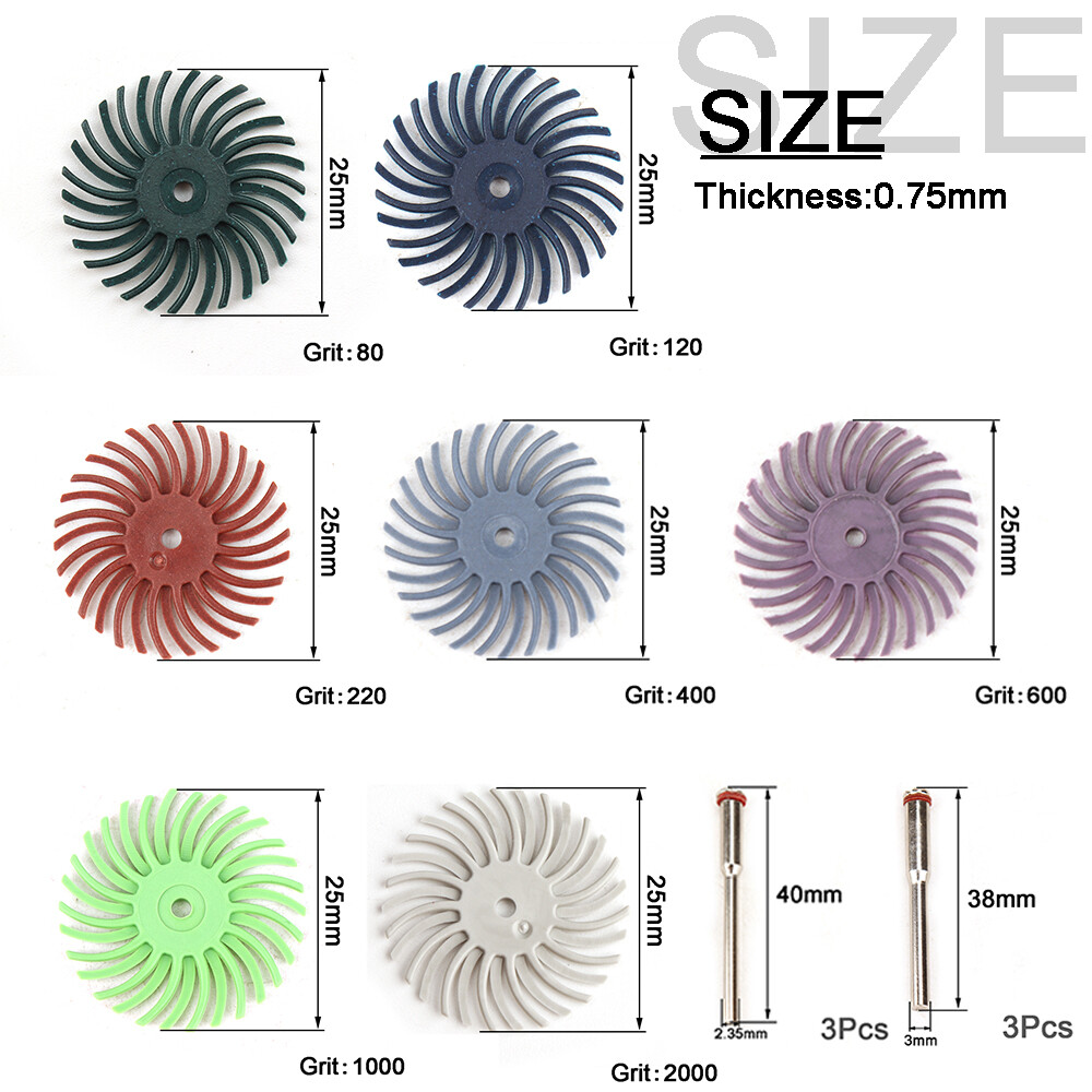 25mm Radial Bristle Disc Kit Abrasive Brush 1/8″ 3 2.35mm Shank Detail Polishing
