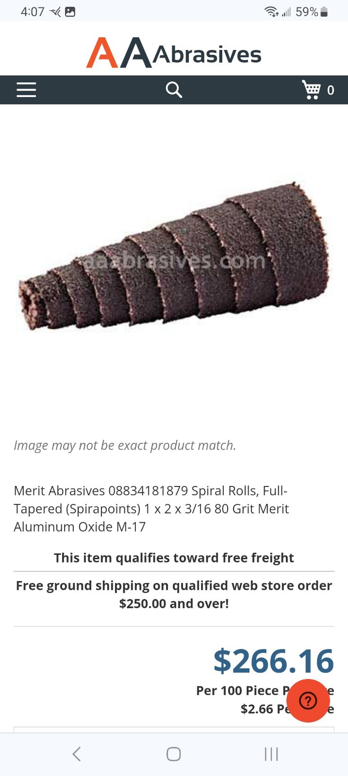 Merit 1 X 2 X 3/16 Spiral Roll Full Taper 80 Grit AO 81879 100 Pack