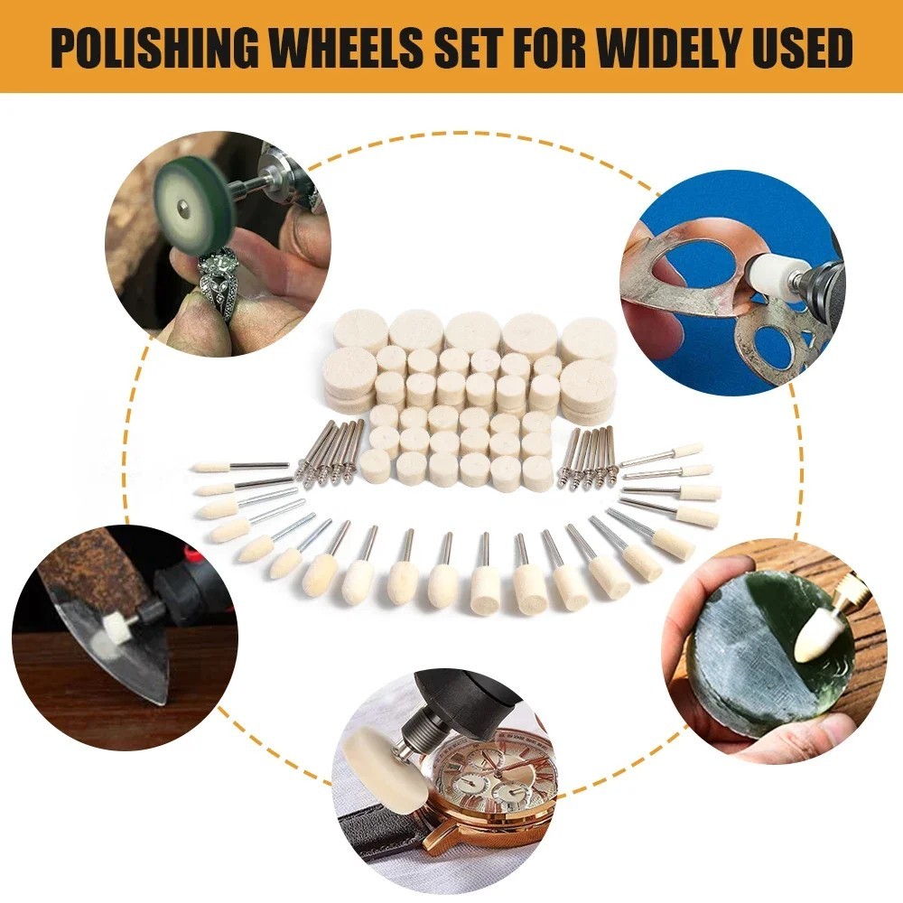 80PCS Wool Polishing Wheels for Dremel, 1/8″ Shank Felt Buffing Pads Kit, Jewelr