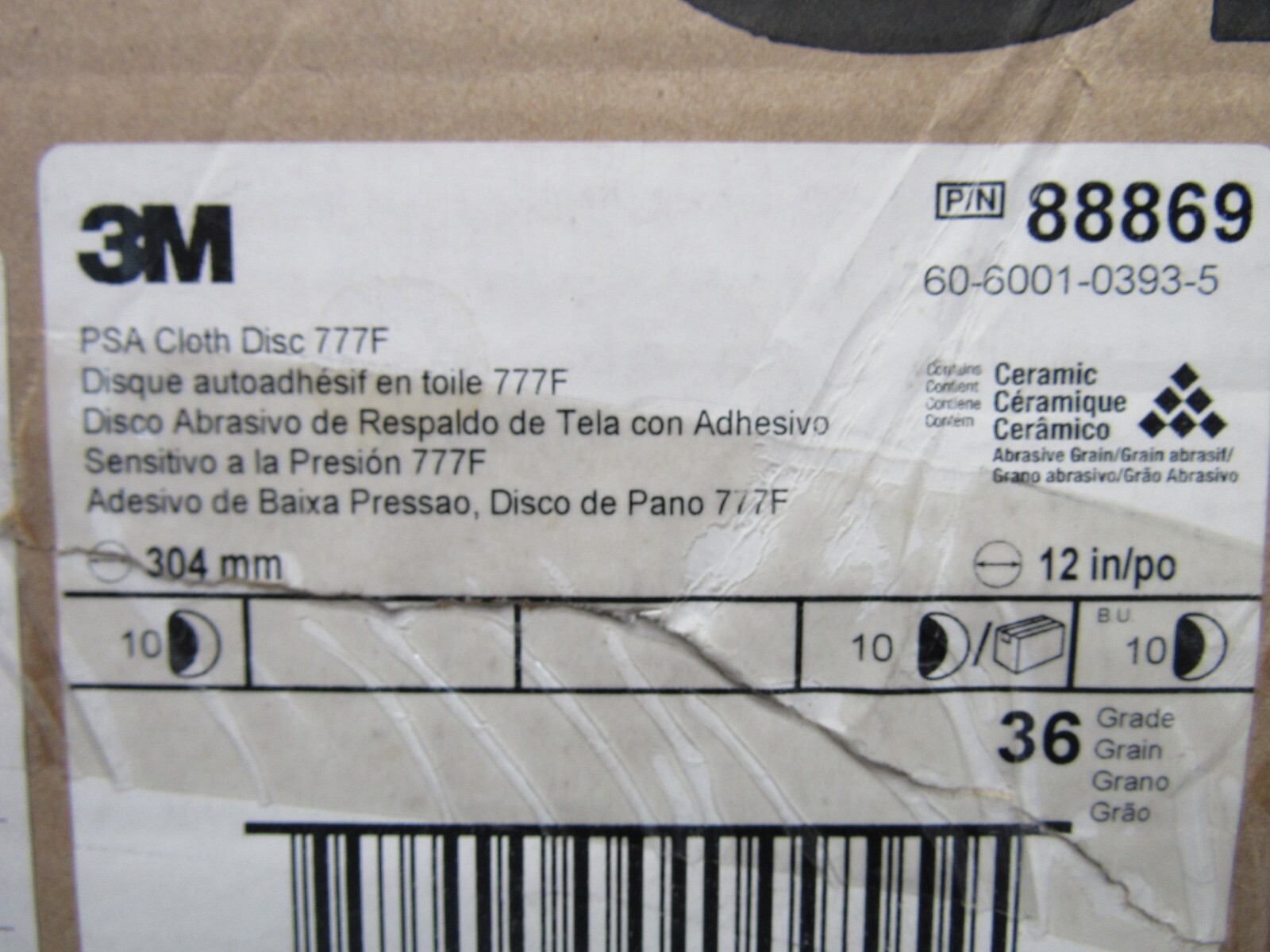 PACK OF 10-QTY 3M PSA CLOTH DISC 777F 36-GRIT 12″ CERAMIC PN#88869 NEW IN BOX !!