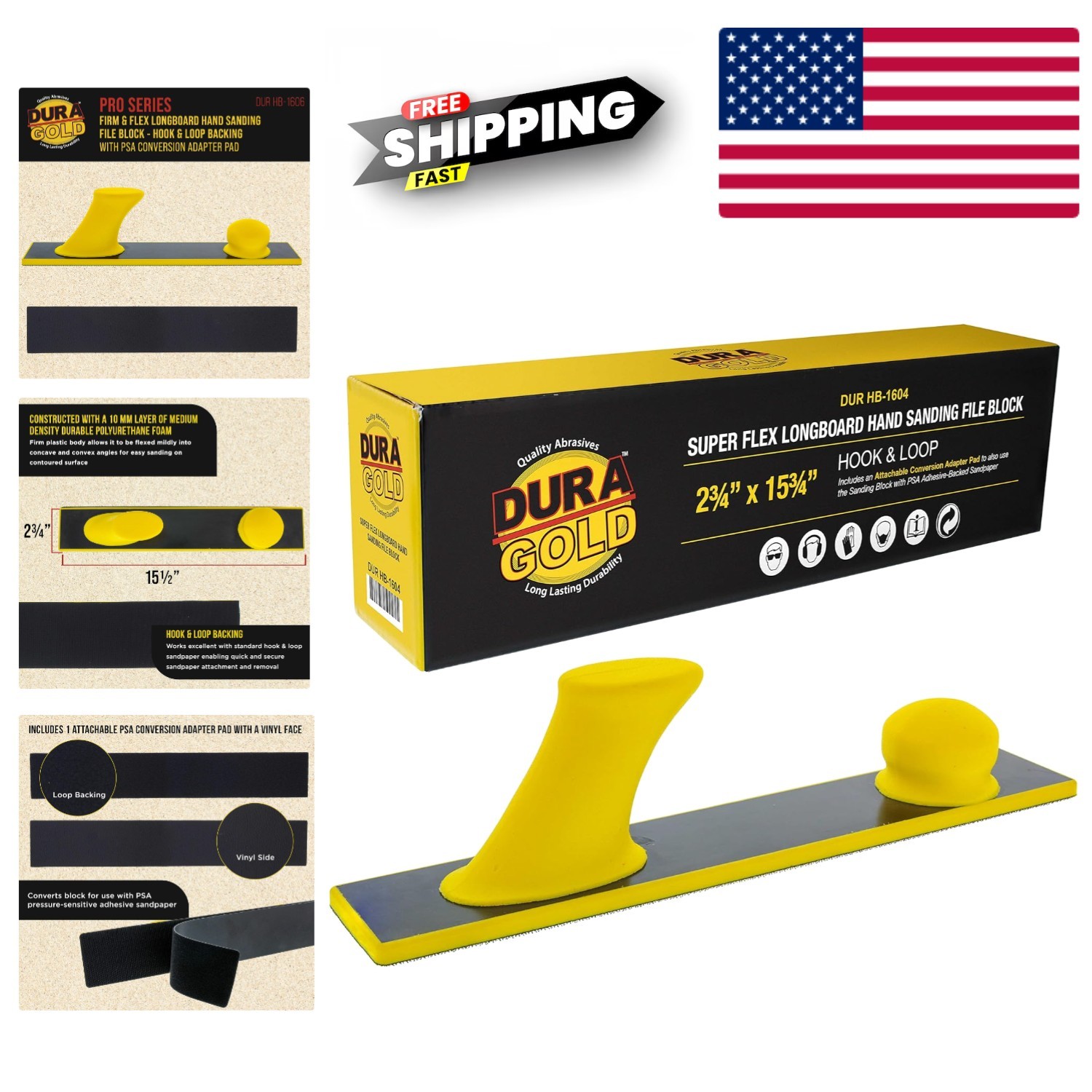 15-1/2″ Pro Flex Longboard Sanding Block with PSA Adapter & Quick Attach Backing