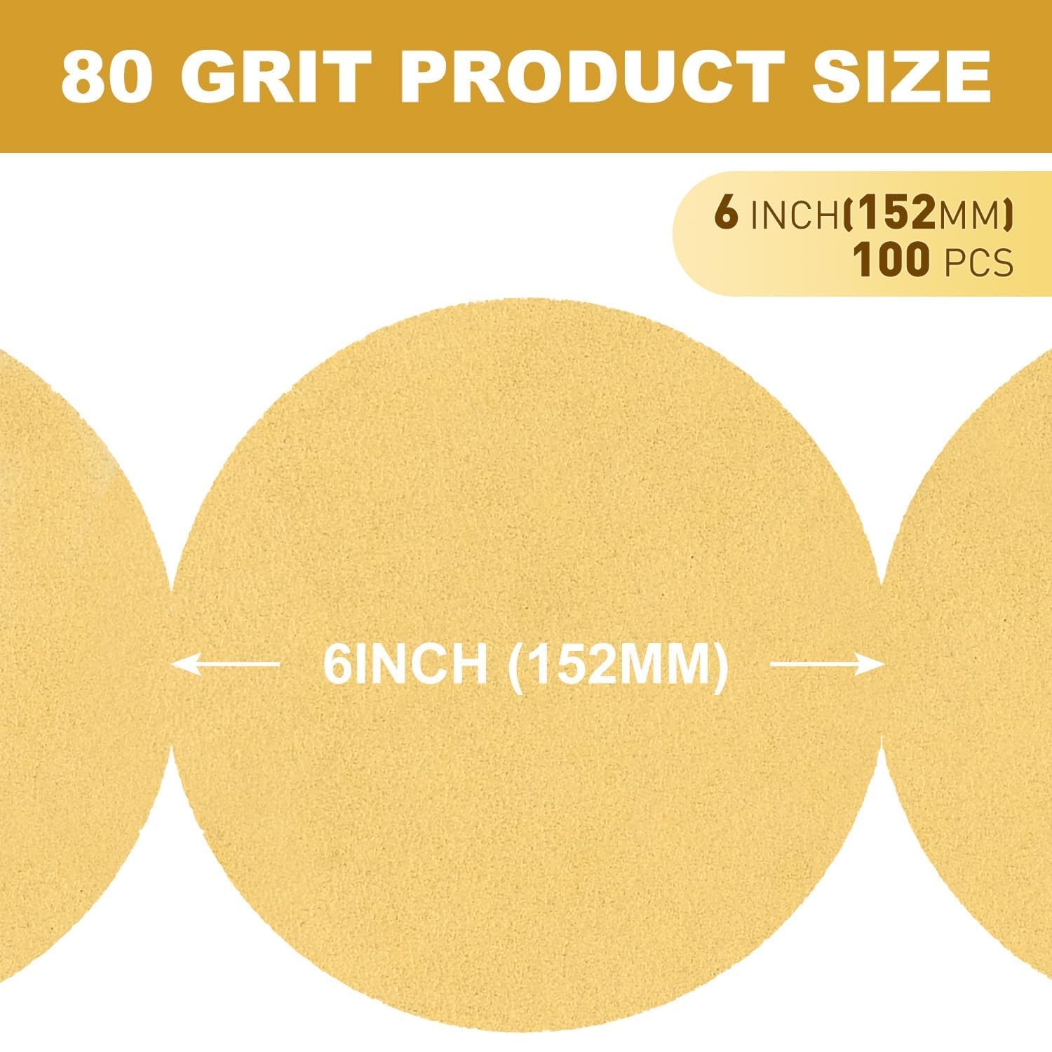 BELINOVA 100PCS 6 inch PSA Sanding Discs 80 Grit Self 80 Grit, 80 Grit-yellow