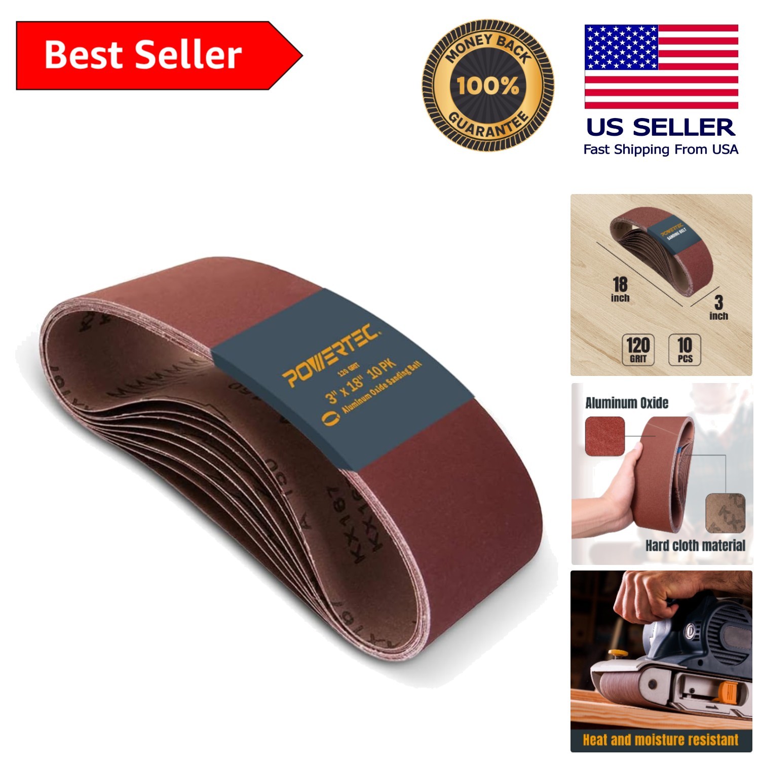 10 Pack of 3×18 Inch Sanding Belts, 120 Grit for Durable Wood & Paint Finishing