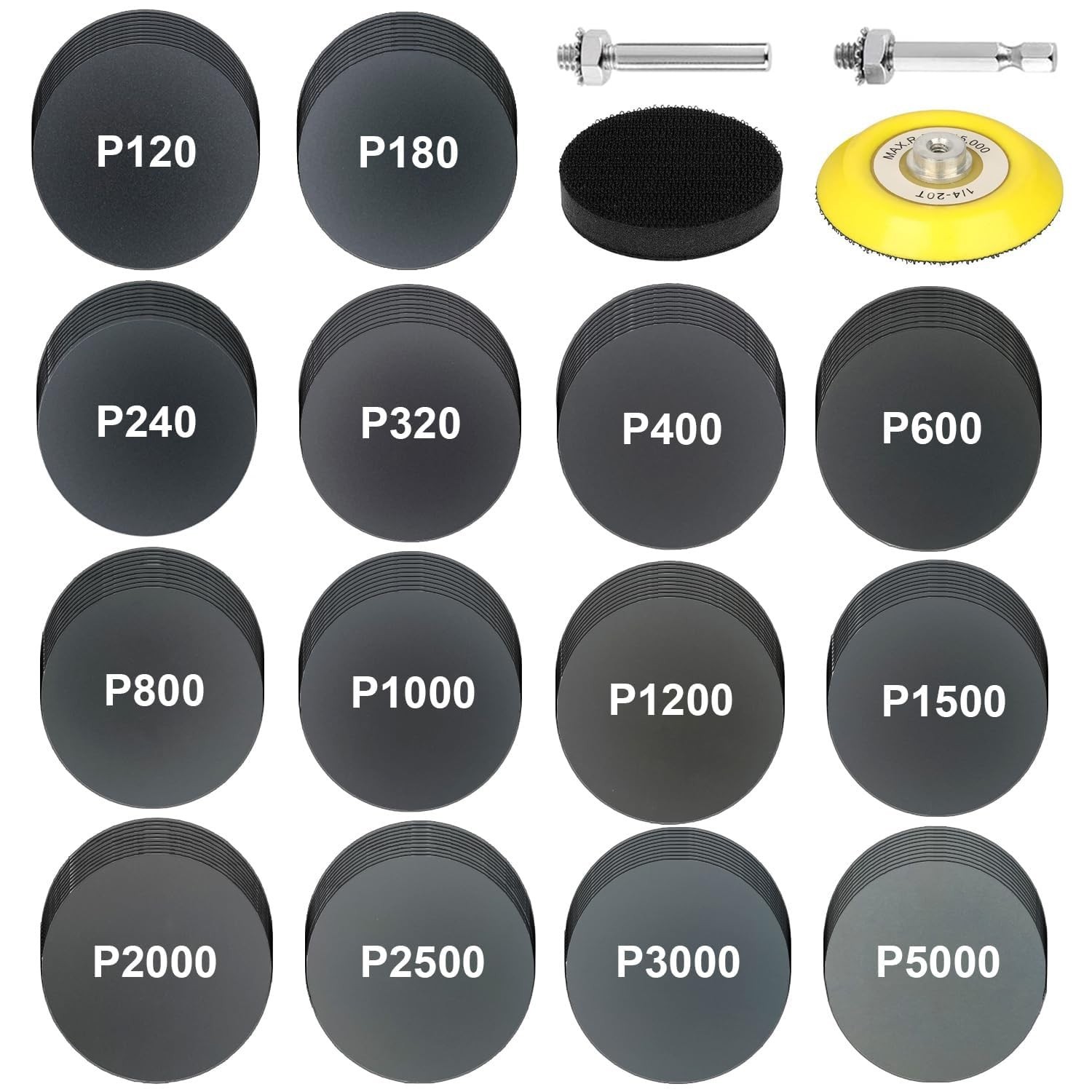 140Pcs 3 Inch Wet Dry Sanding Discs, Assorted 120 to 5000 Grit Silicon Carbid…