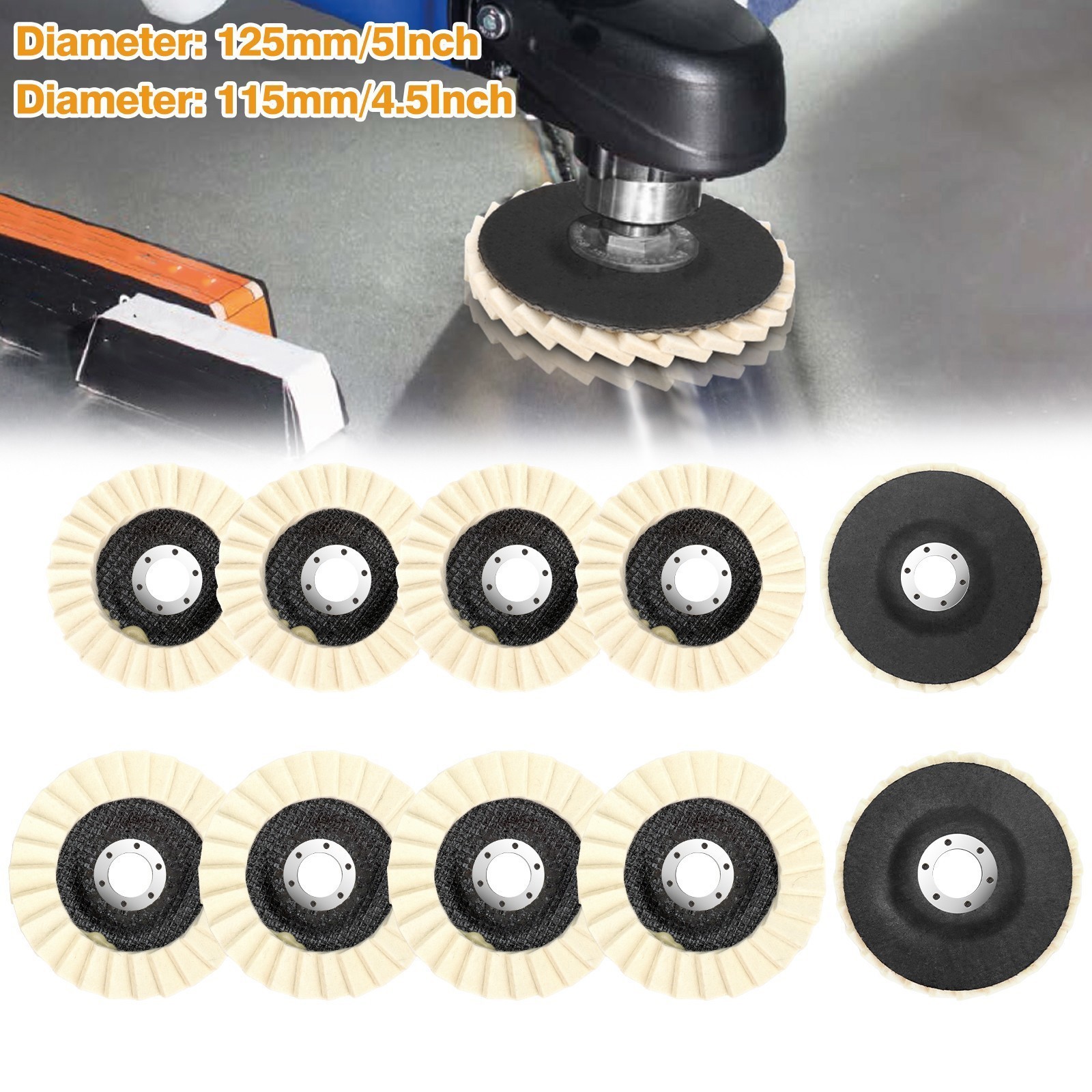 5Pcs 4.5/5″ Wool Flap Felt Polishing Wheel Buffer Pad Metal Finishing Disc US