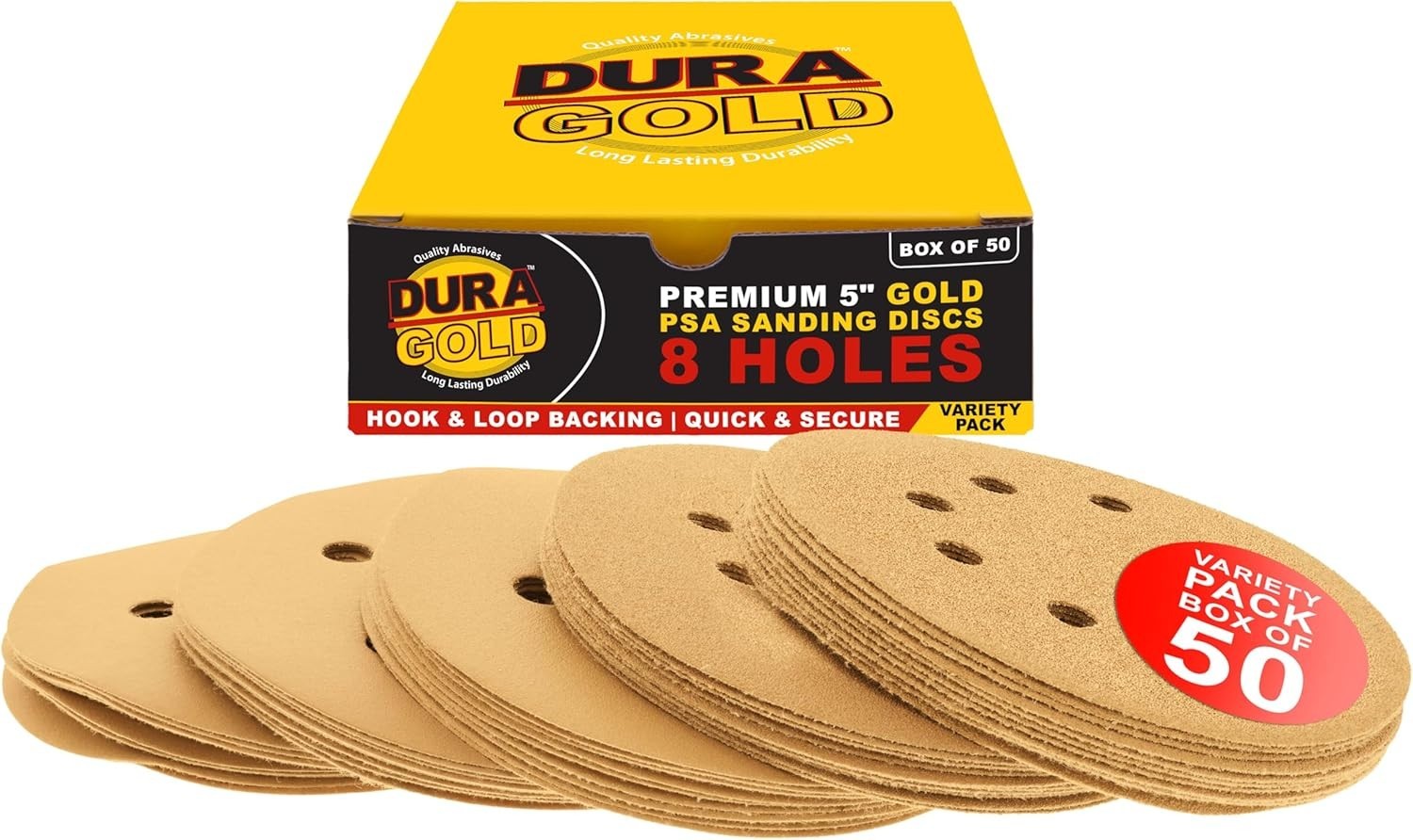 5″ Gold Sanding Discs Variety Pack – 50 Count for Dustless Performance