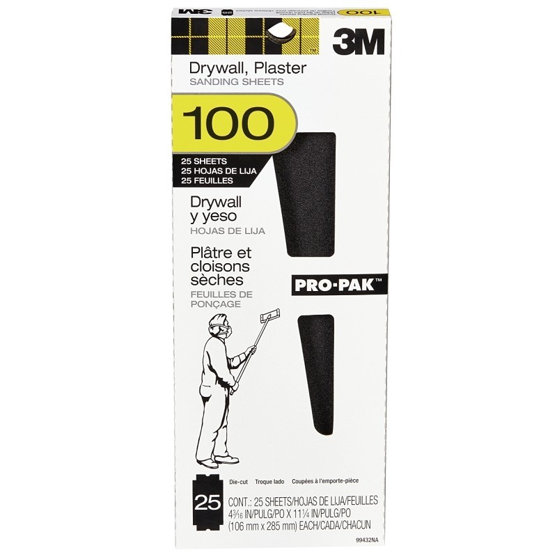 3M 99432 Sandpaper, 11-1/4 in L, 4-3/16 in W, 100 Grit, Medium, Aluminum Oxide A