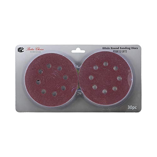 Bates- Sanding Discs 5 Inch 8 Hole, 30 Pack, Assorted 30 Pack, 40-600 Grits Red