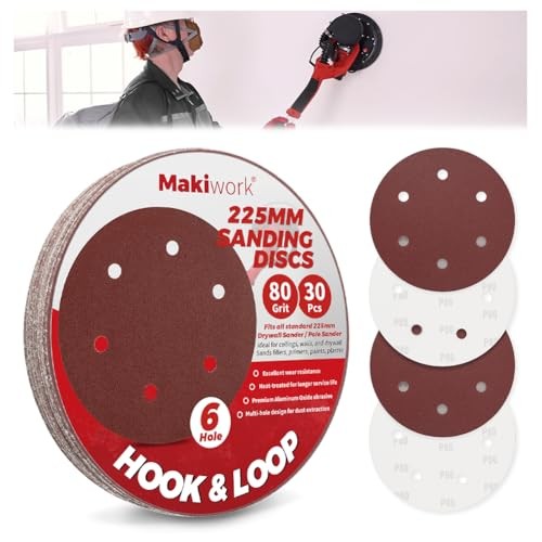 30PCS 9-Inch 6-Hole 80 Grit Hook & Loop Sanding Discs – 80 Grit(30PCS) 6 Hole