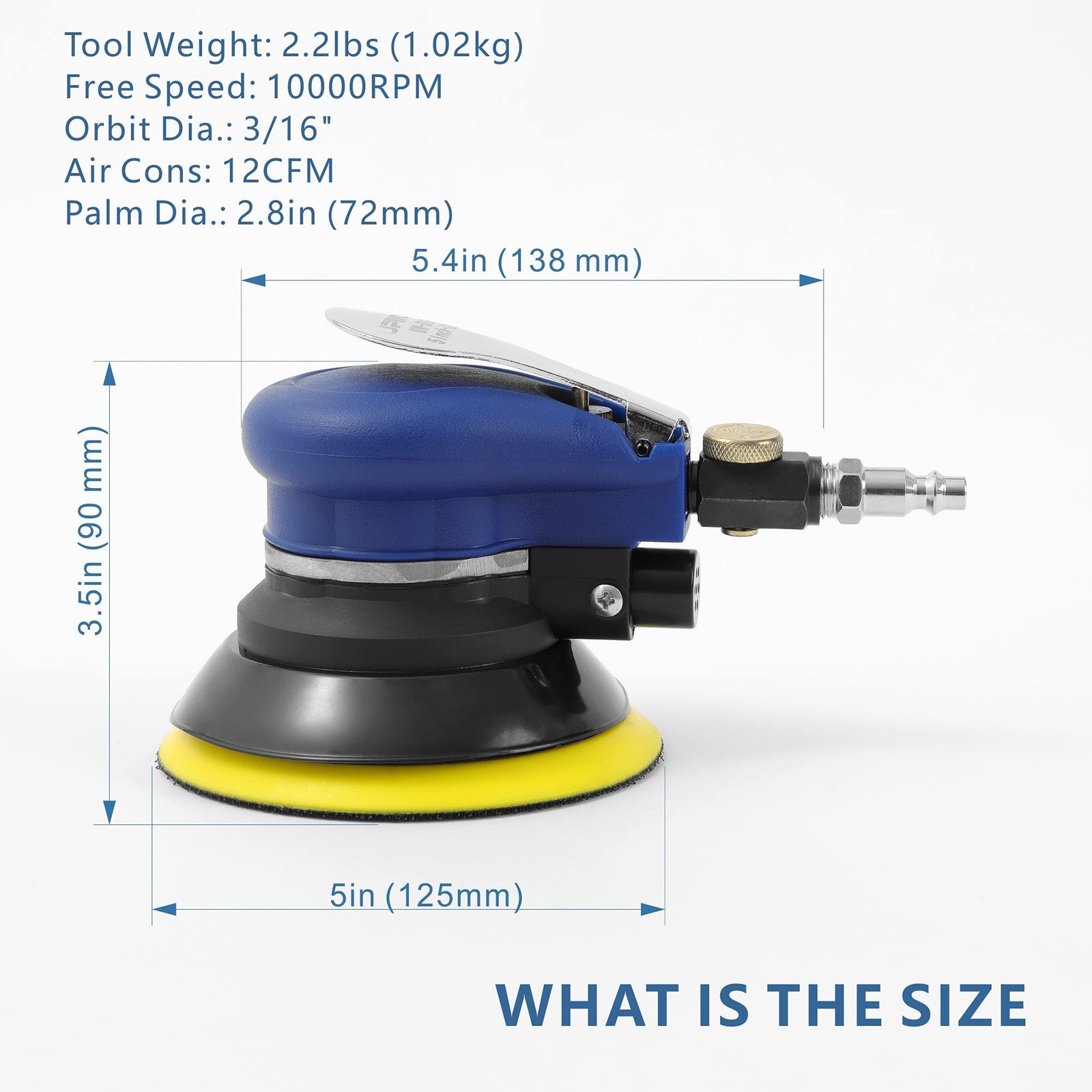 5 inch Air Random Orbital Sander for Auto Body Work, Pneumatic Palm Sander wi…