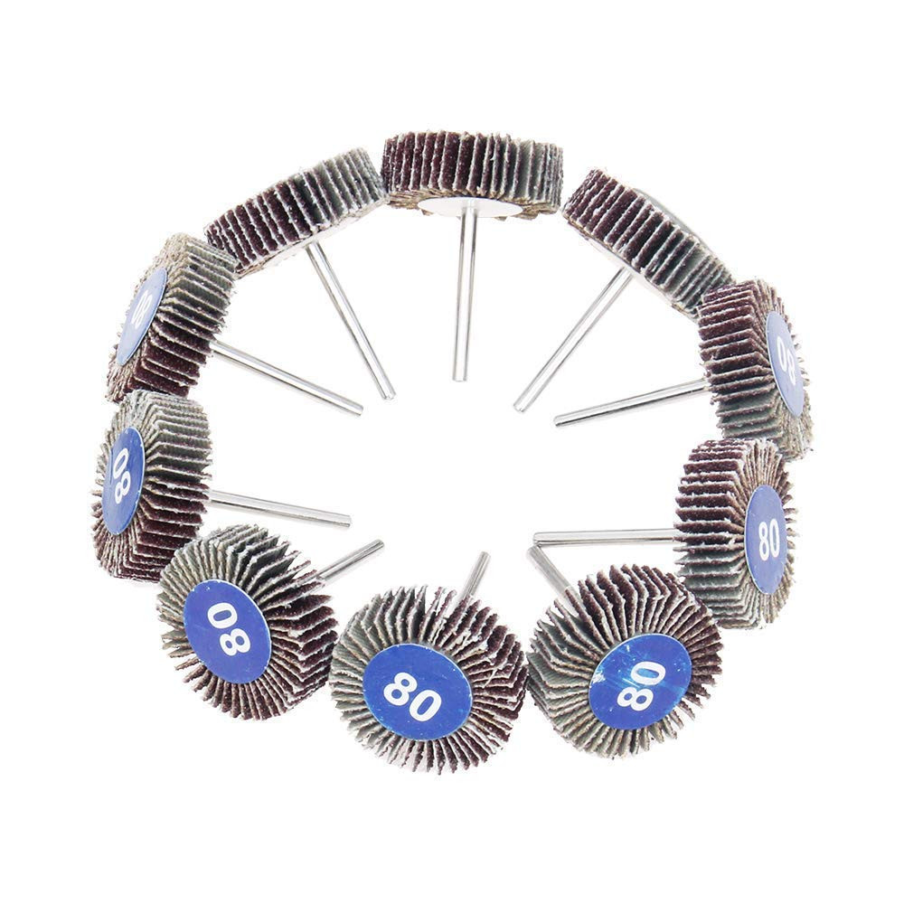 10 Pack Abrasive Flap Wheel Sander 80 Grit 1/8 Inch Shank for Drill Grinding Po