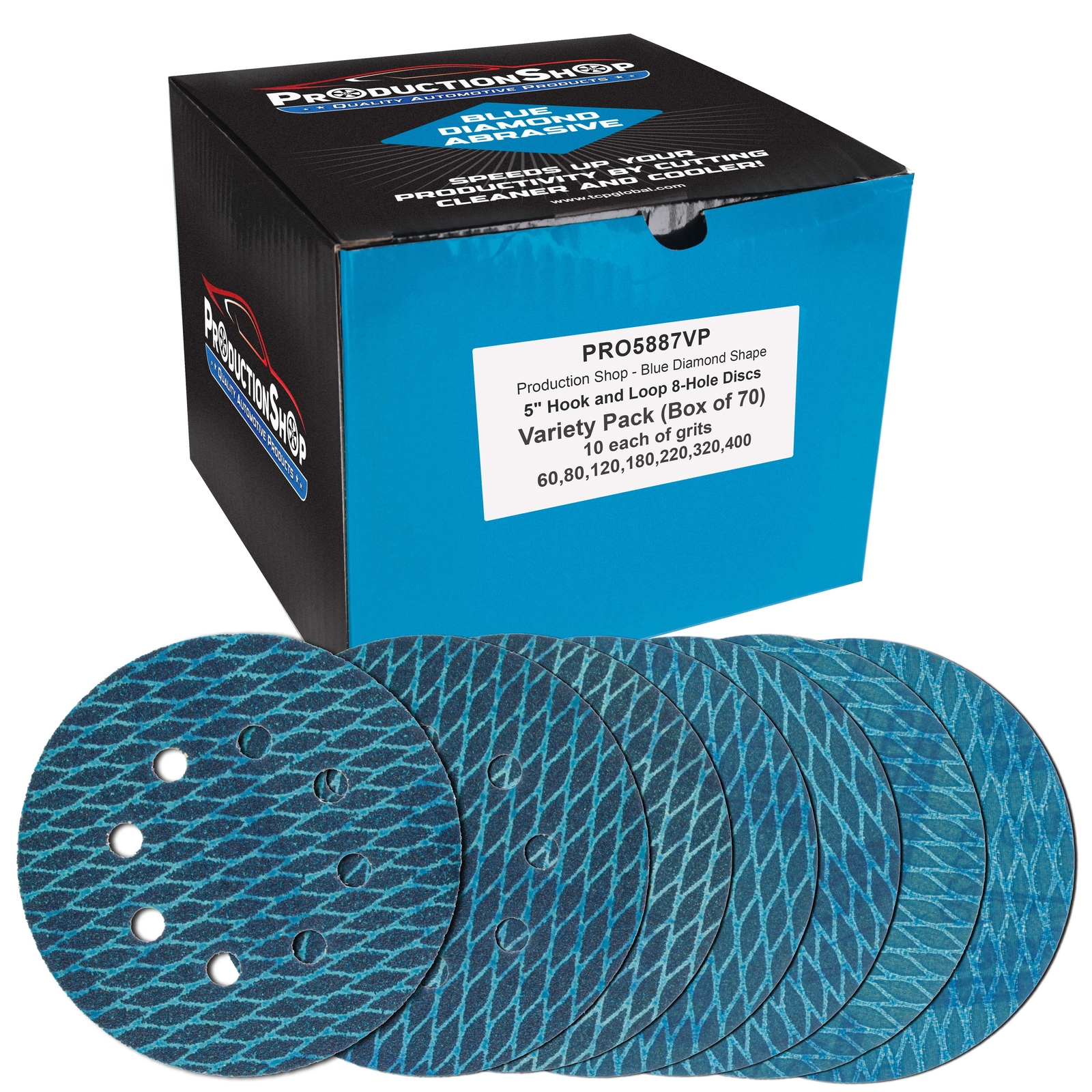 5″ Diamond Shape 8-Hole Sanding Discs 70 Disc Variety Pack Hook & Loop Sandpaper