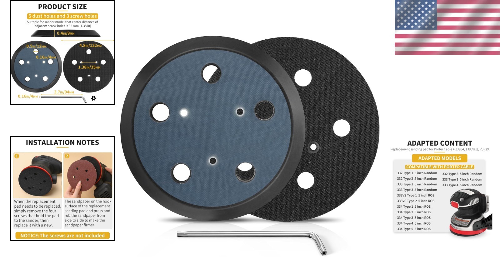 Orbital Sander Replacement Pad 5 Inch 2 Pack for Porter Cable Random Orbit Sa…
