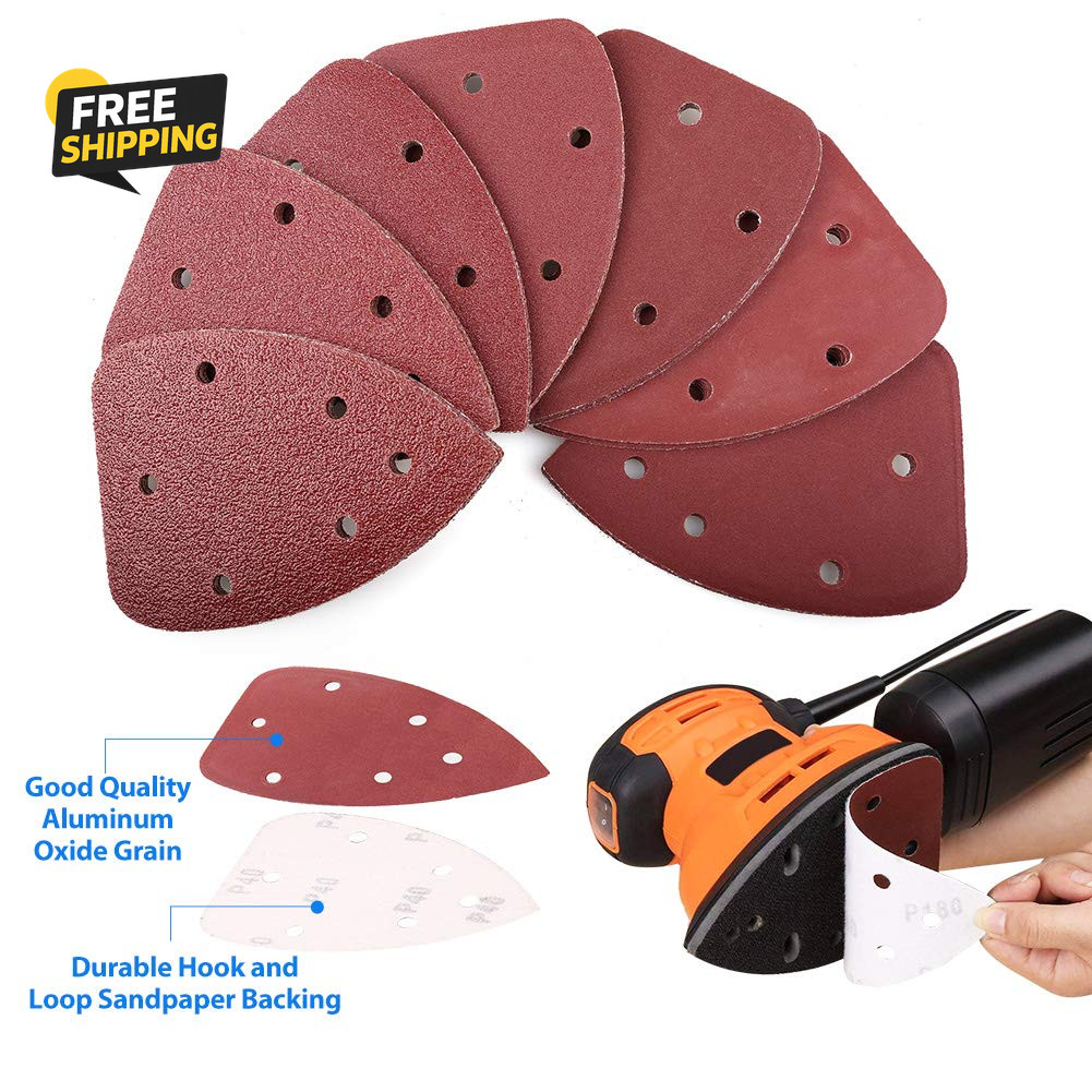 Mouse Sander Sandpaper, 70PCS, 6 Hole Triangle Sanding Pads for Ryobi Detail