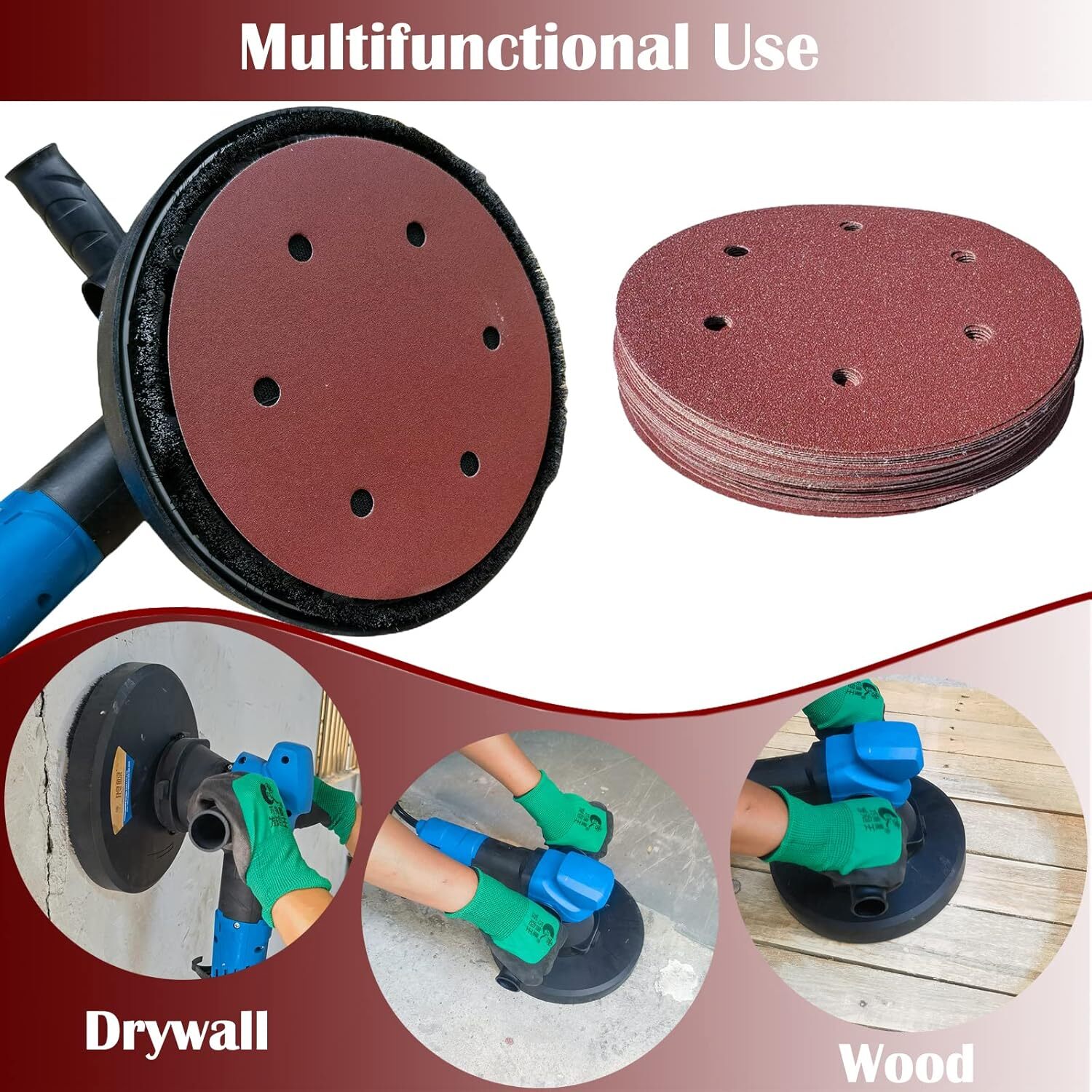 30 PCS 9-Inch 6-Hole Drywall Sanding Discs Set – 80 100 120 180 9 inch, Brown