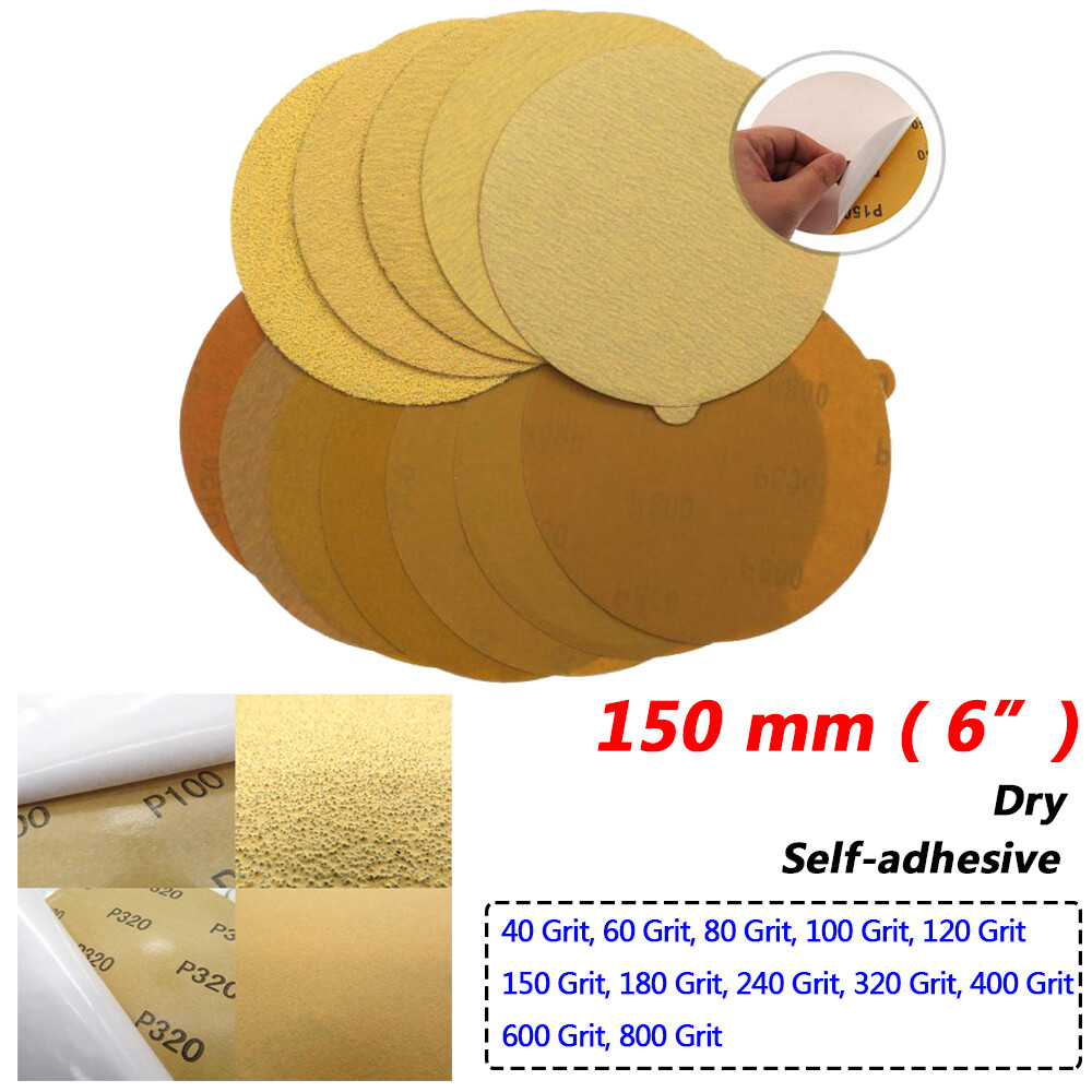 6″ Sanding Discs Self Adhesive Backed Sandpaper Yellow Abrasive 40#-800# Ø 150mm